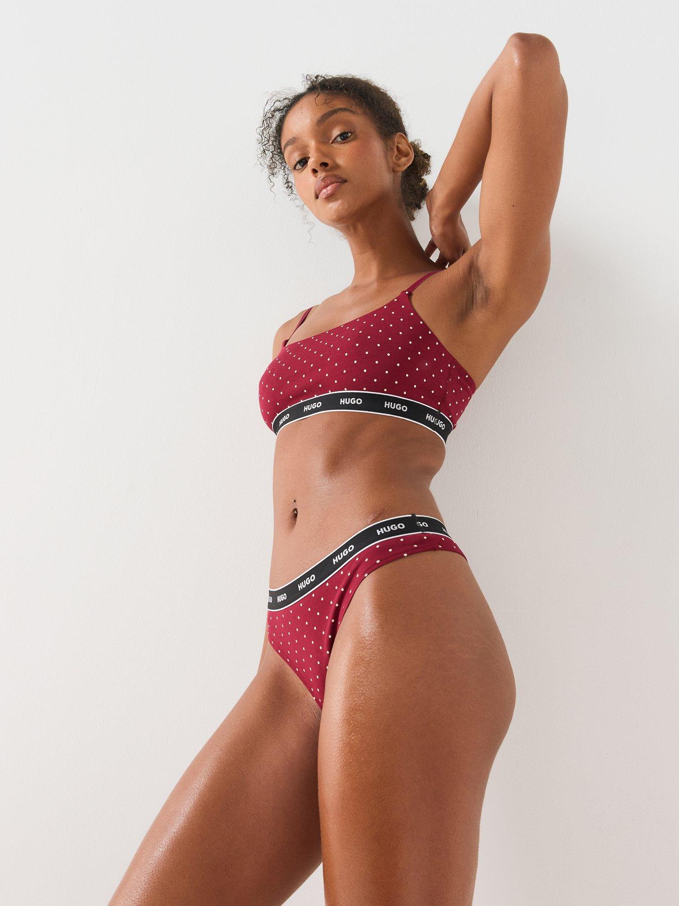 Image 6 of 6 of HUGO Womens Triplet Logo Waistband Spot Print Thong - Red