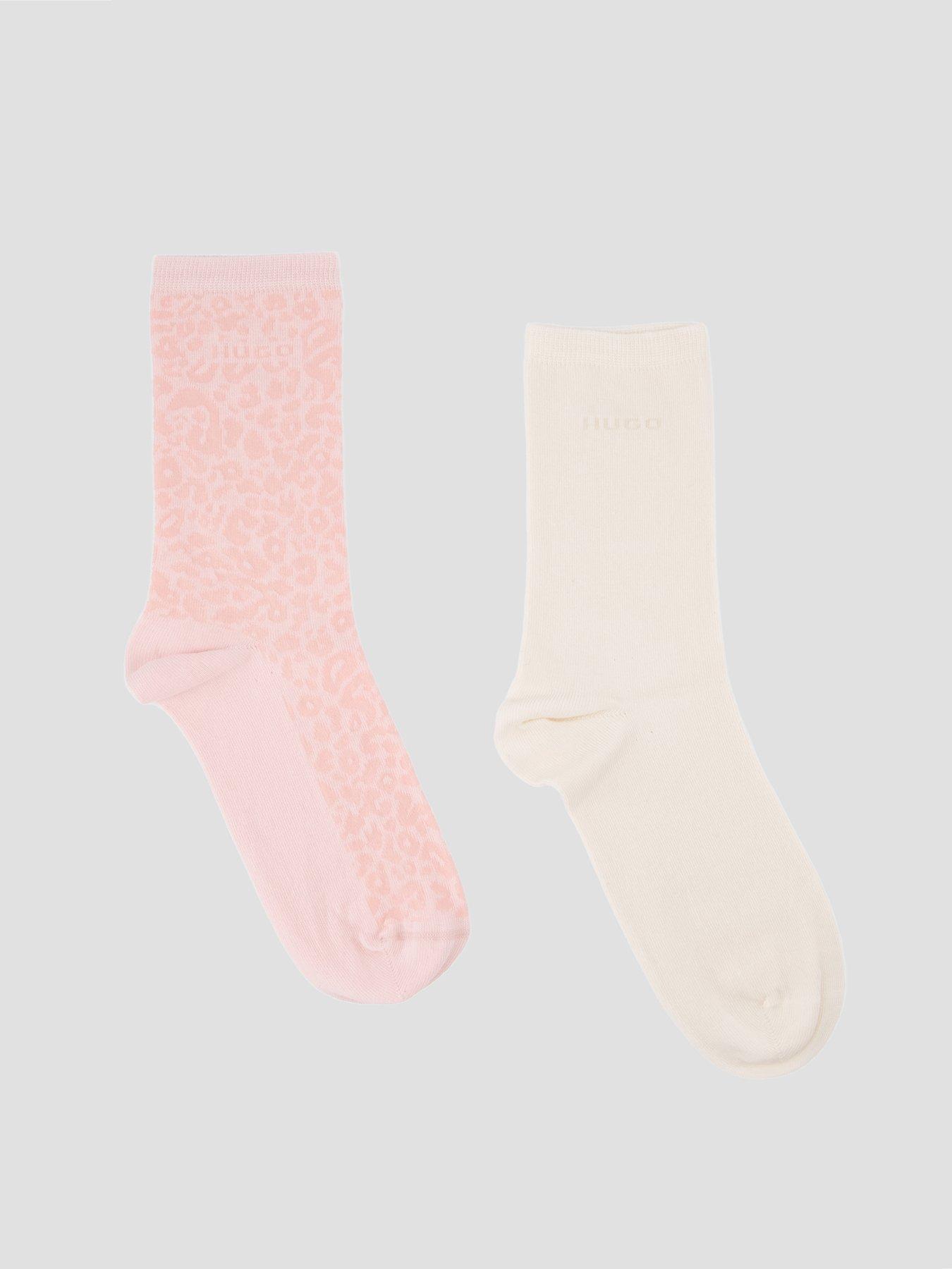 Image 1 of 3 of HUGO Womens 2 Pack Leopard Logo Crew Socks - Pink
