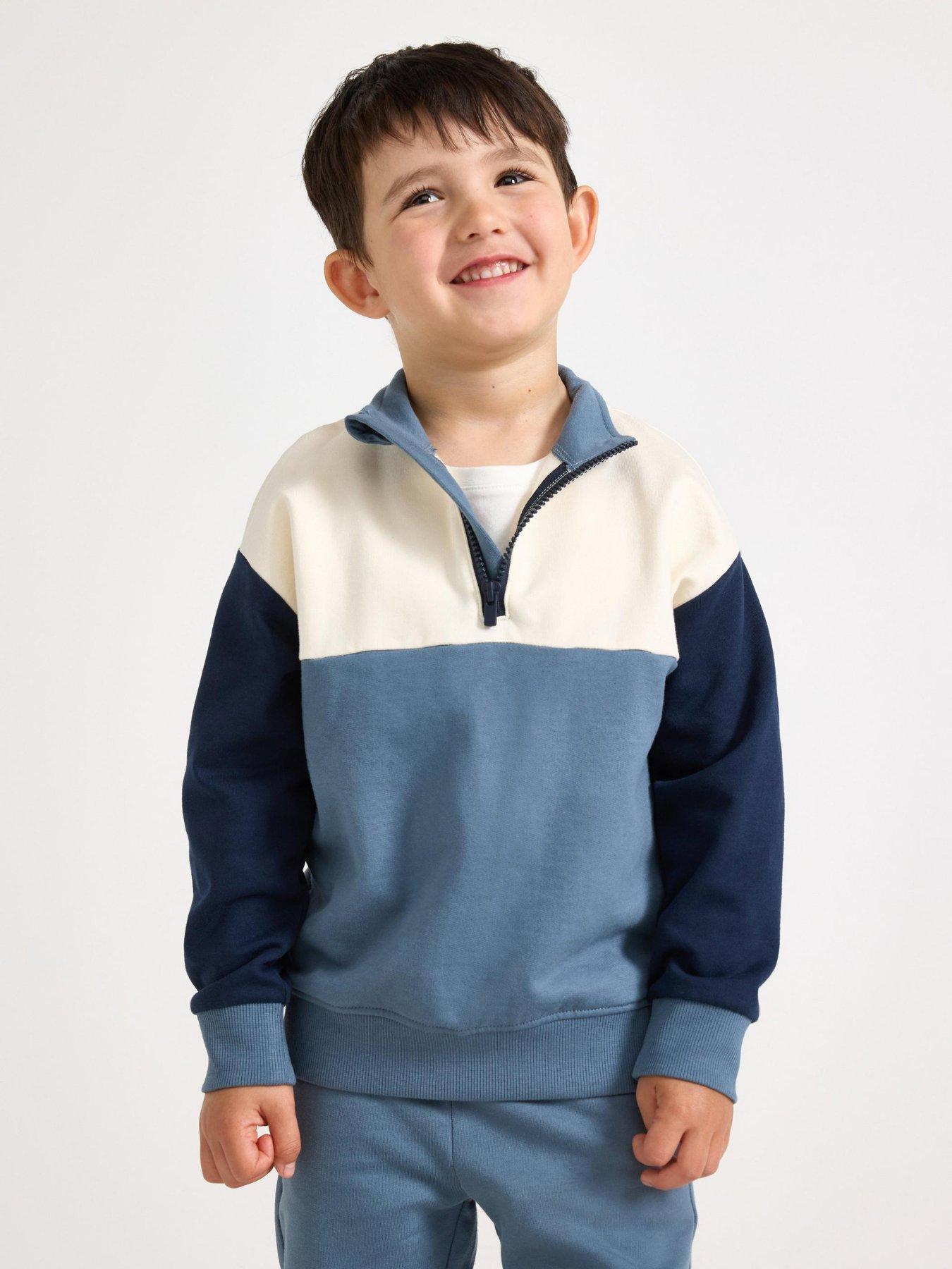 Image 1 of 4 of Lindex Boys Half Zip Colourblock Sweatshirt - Dark Blue