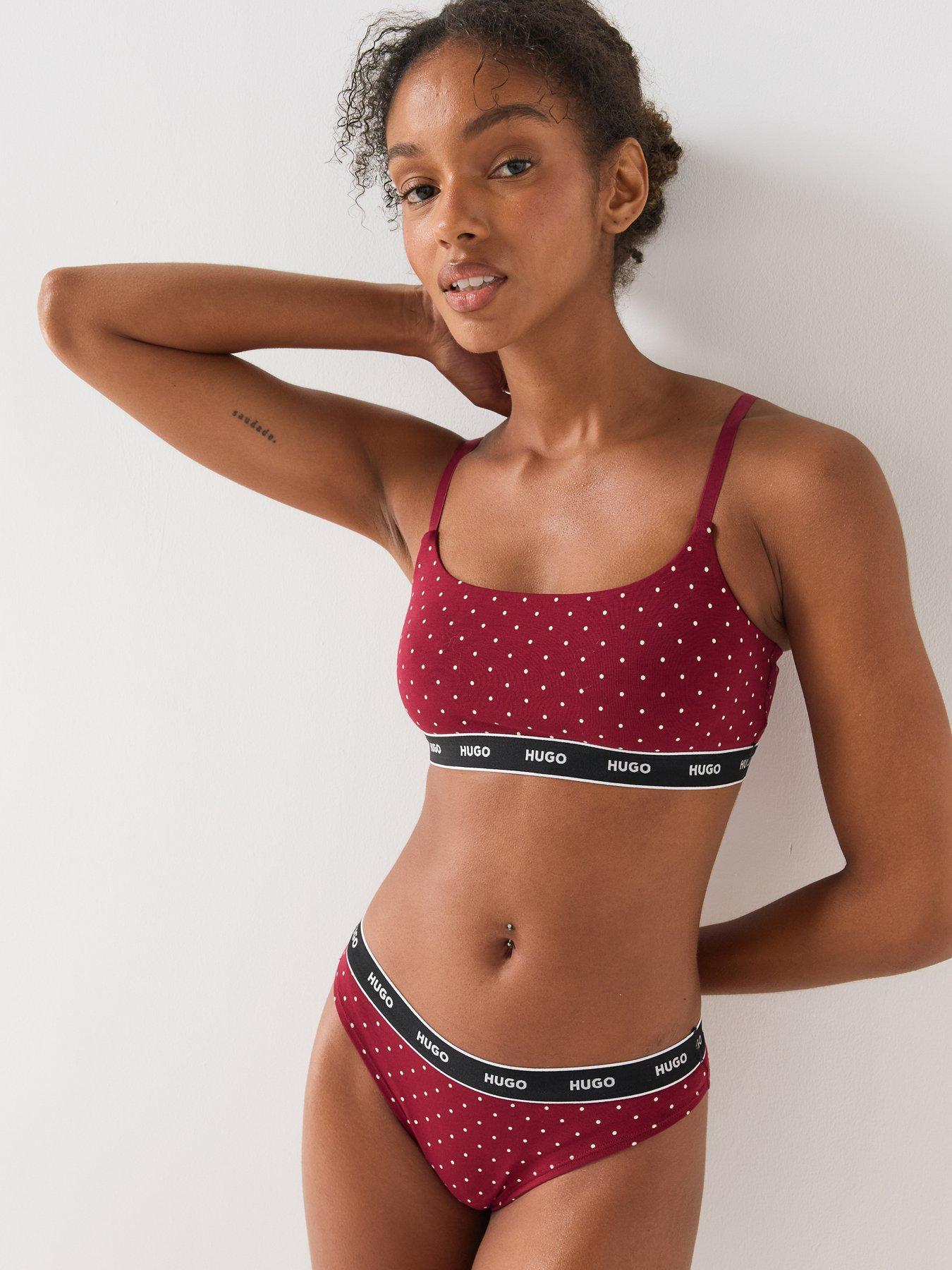 Image 2 of 6 of HUGO Womens Twin Non-Wired Logo Underband Bralette - Red