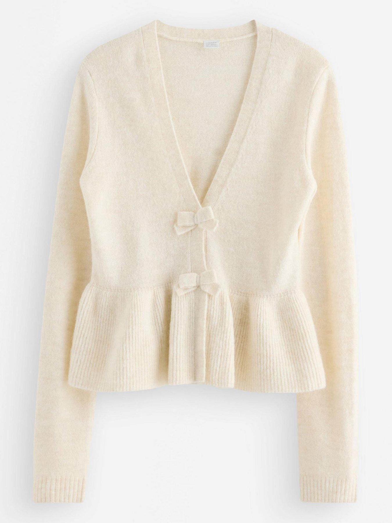 Image 2 of 4 of Lindex Girls Peplum Bow V-Neck Cardigan - Beige