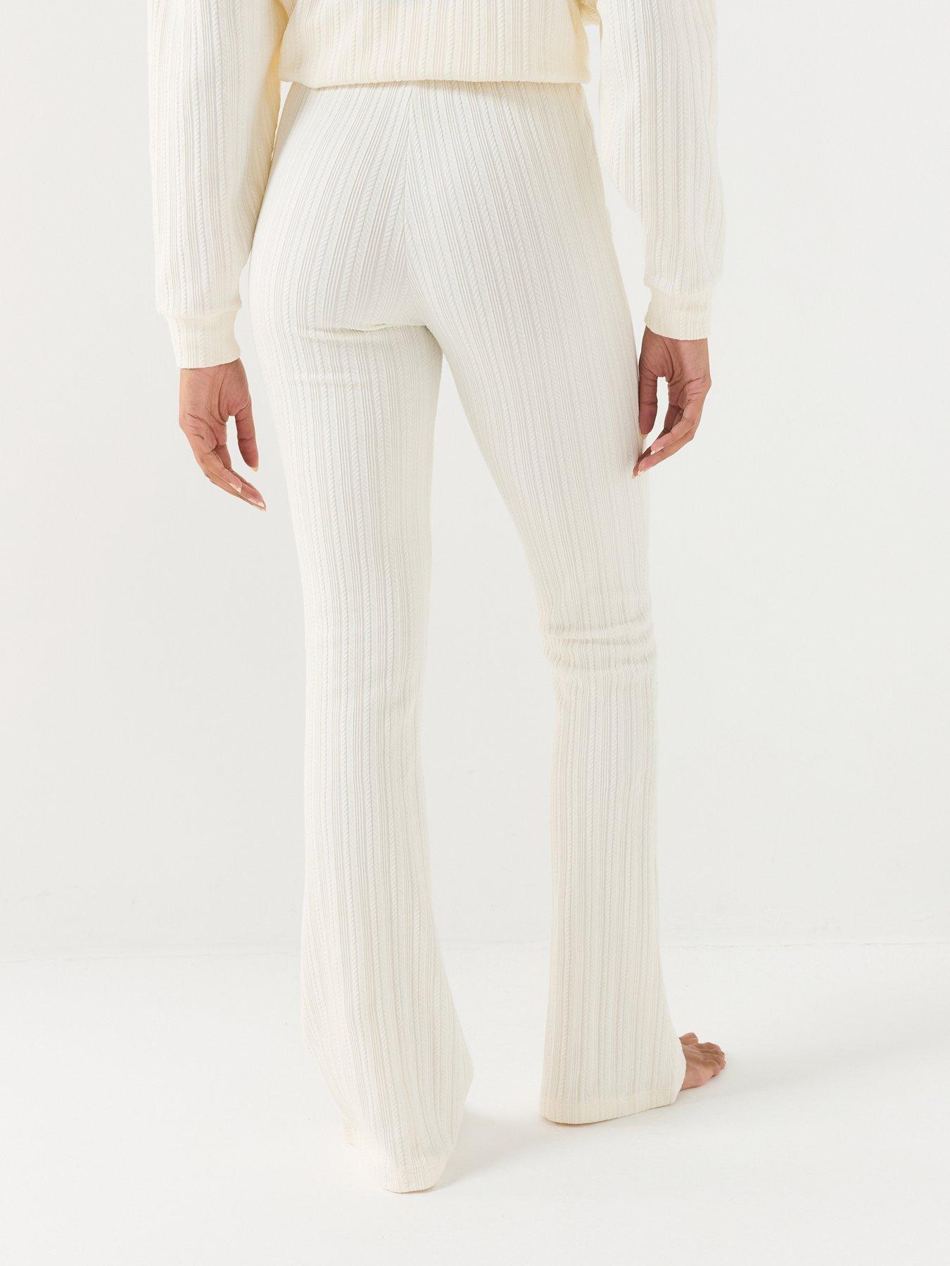 Image 2 of 6 of HUGO Womens Cozy Ribbed Flared Trousers - Cream