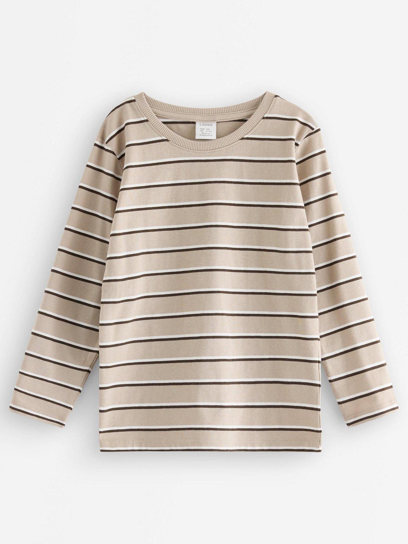 Image 2 of 4 of Lindex Boys Striped Long Sleeve Cotton T-Shirt - Beige