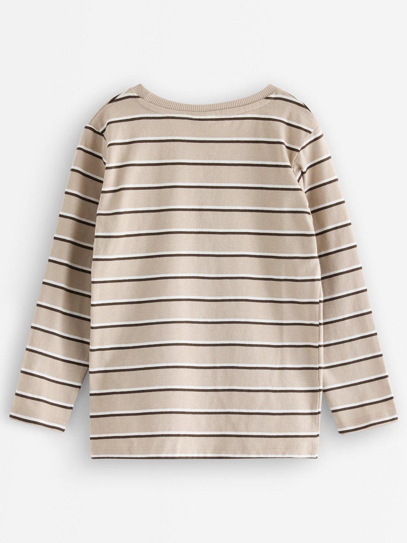 Image 3 of 4 of Lindex Boys Striped Long Sleeve Cotton T-Shirt - Beige