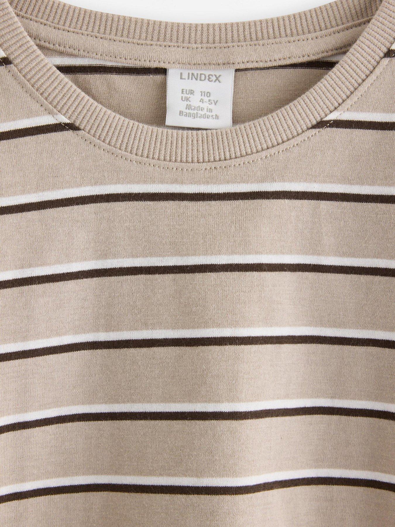 Image 4 of 4 of Lindex Boys Striped Long Sleeve Cotton T-Shirt - Beige