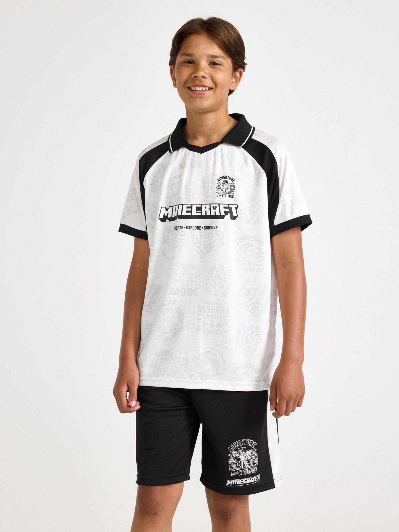 Image 1 of 4 of Lindex Boys Minecraft Print Football-Style T-Shirt - White