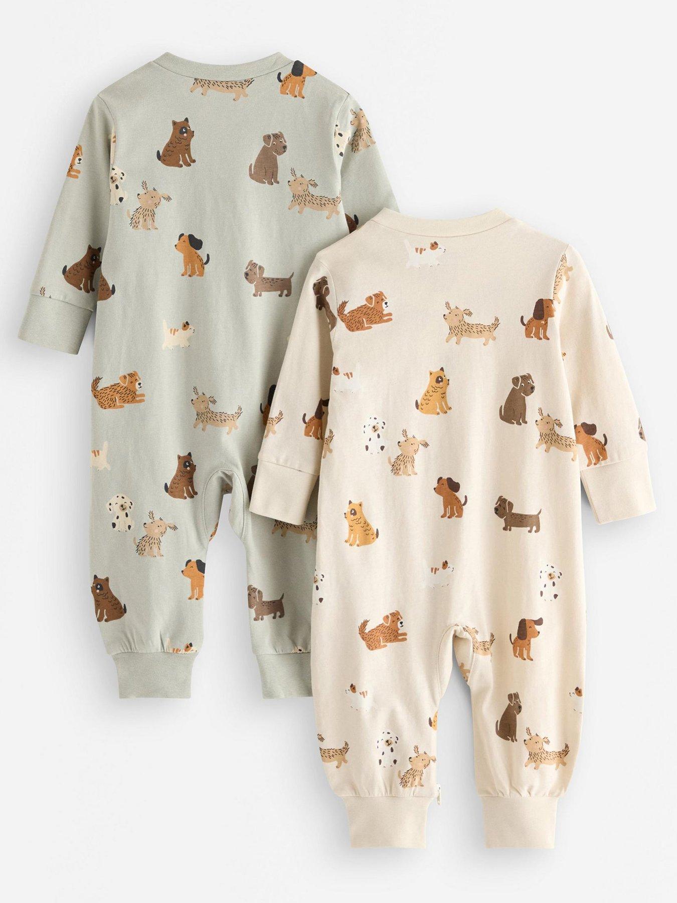 Image 2 of 3 of Lindex Baby Boys 2 Pack Zip Through Dog Print Rompers - Beige