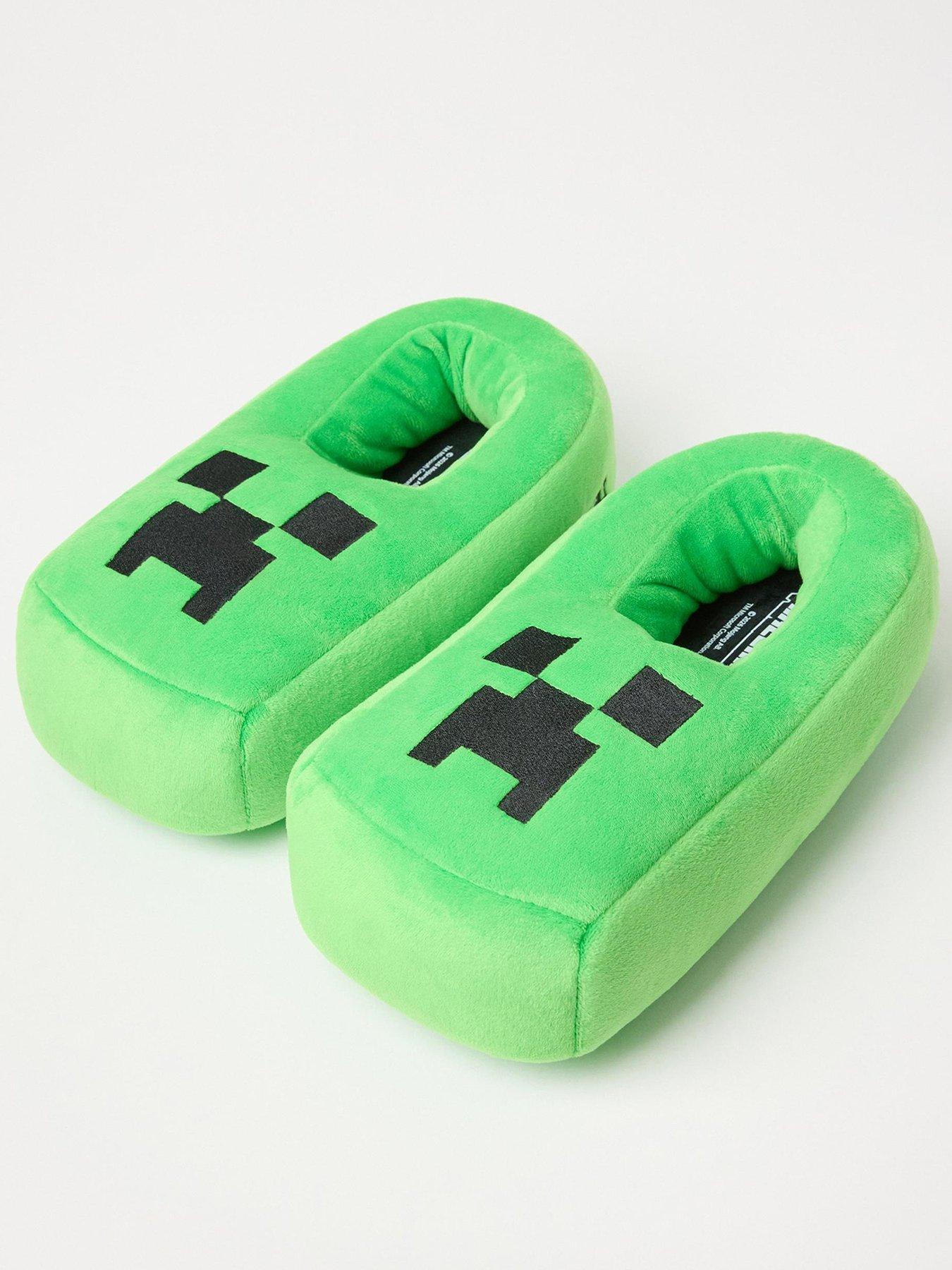 Image 1 of 3 of Lindex Boys Minecraft Creeper Plush Slippers - Green