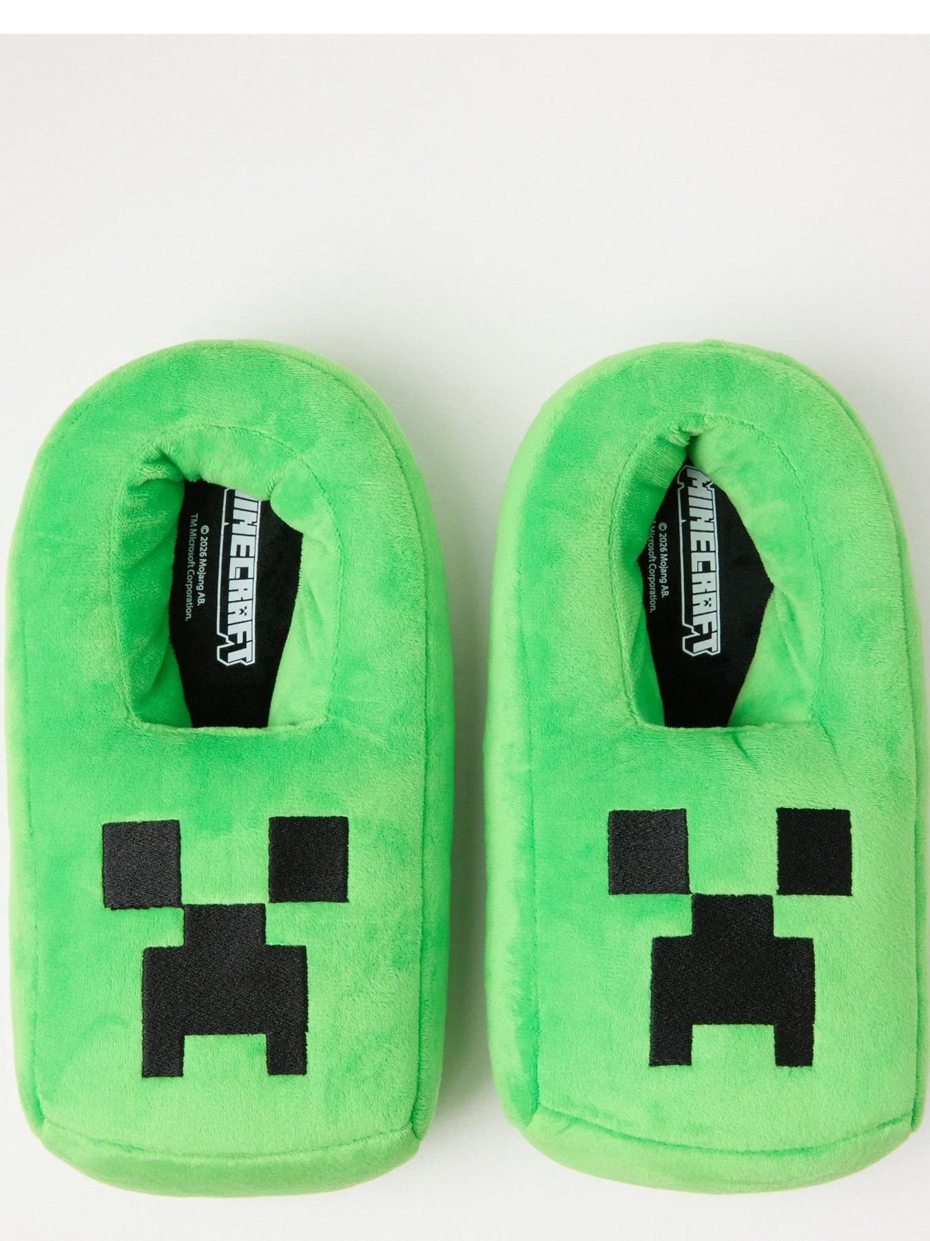 Image 2 of 3 of Lindex Boys Minecraft Creeper Plush Slippers - Green