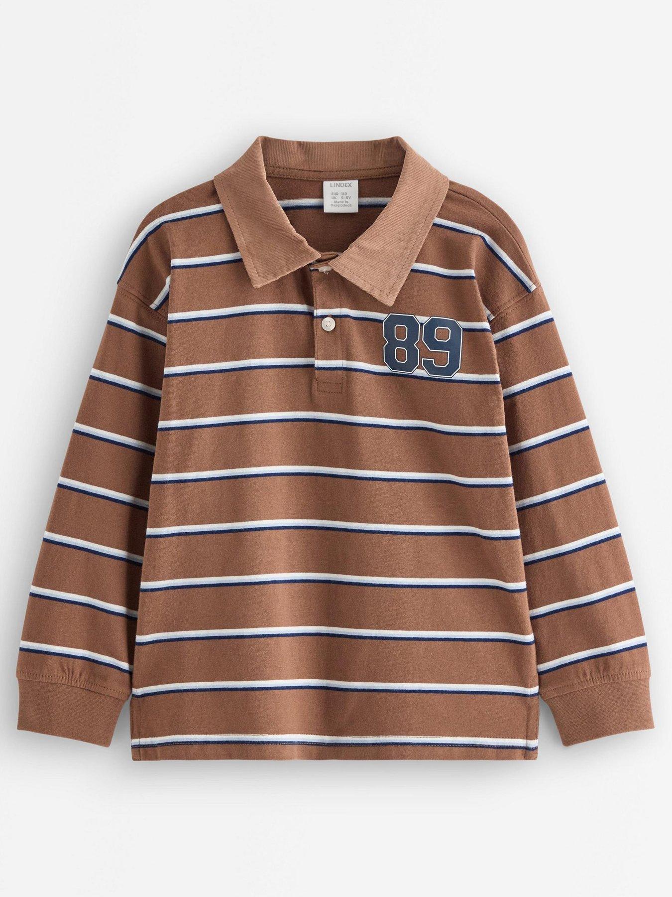 Image 2 of 4 of Lindex Boys Stripe 89 Badge Long Sleeve Rugby Shirt - Brown