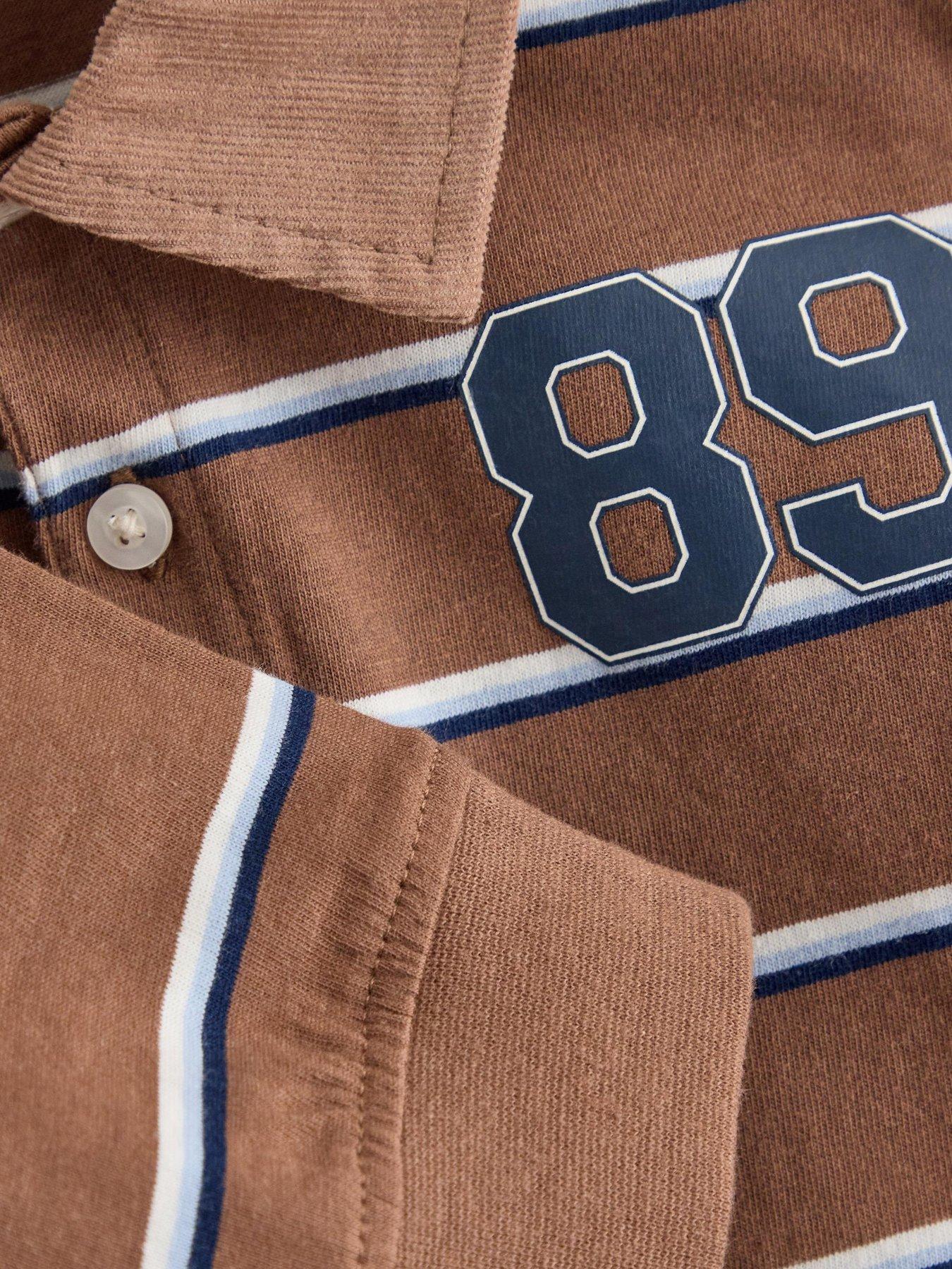 Image 4 of 4 of Lindex Boys Stripe 89 Badge Long Sleeve Rugby Shirt - Brown