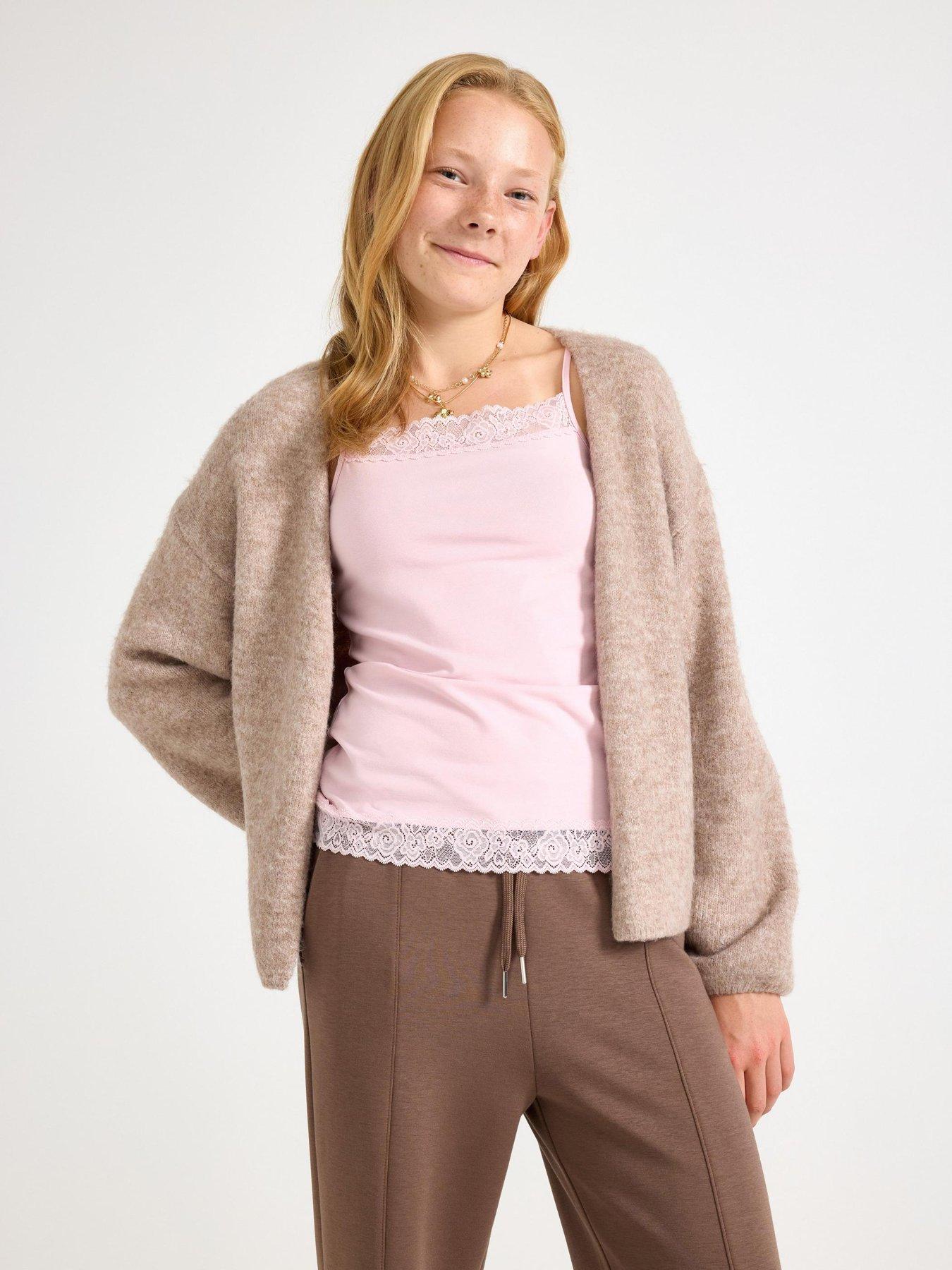 Image 1 of 4 of Lindex Girls Soft Knit Open Front Cardigan - Beige