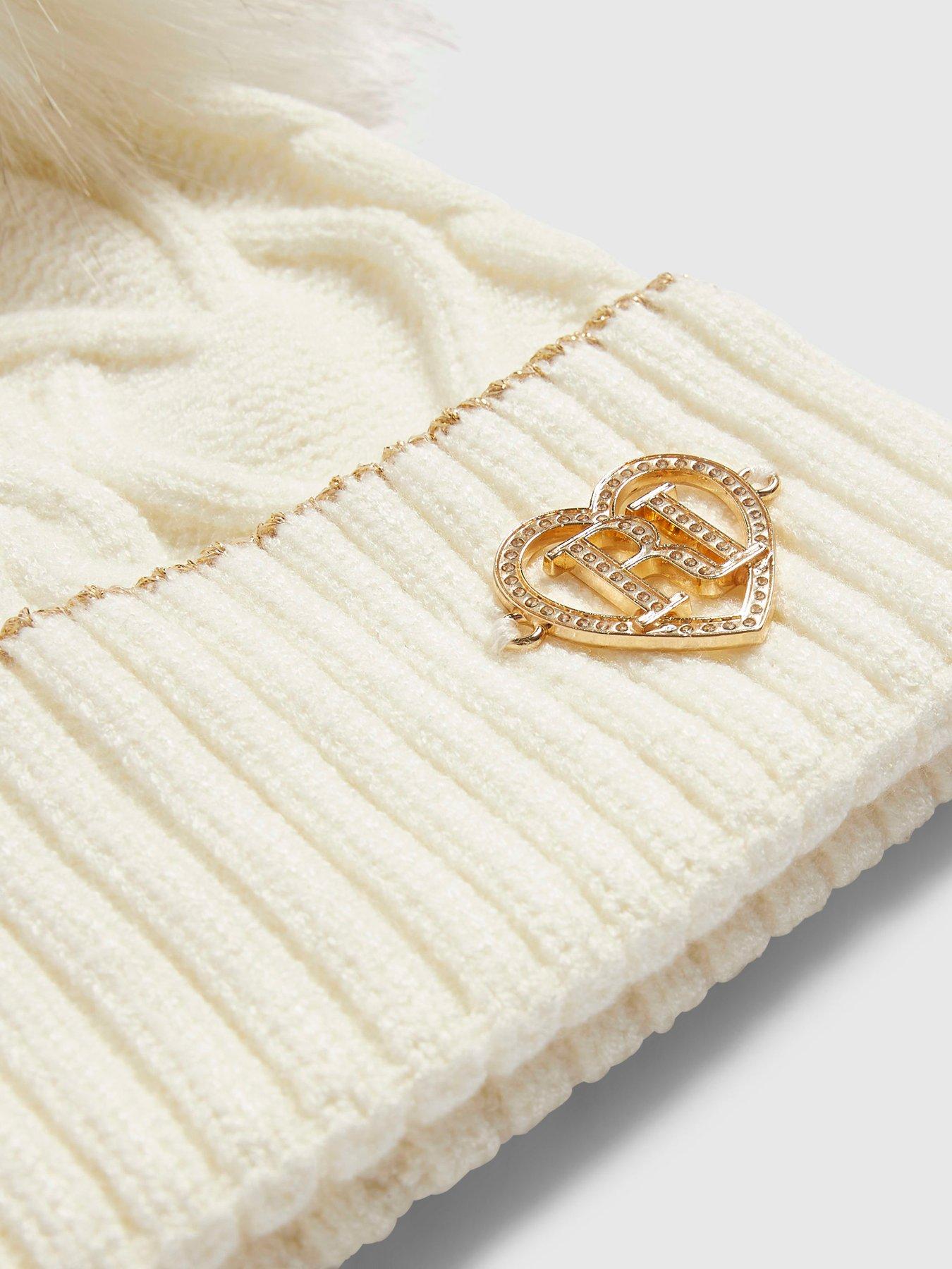 Image 3 of 3 of River Island Mini Mini Girls Double Pom Beanie - Cream