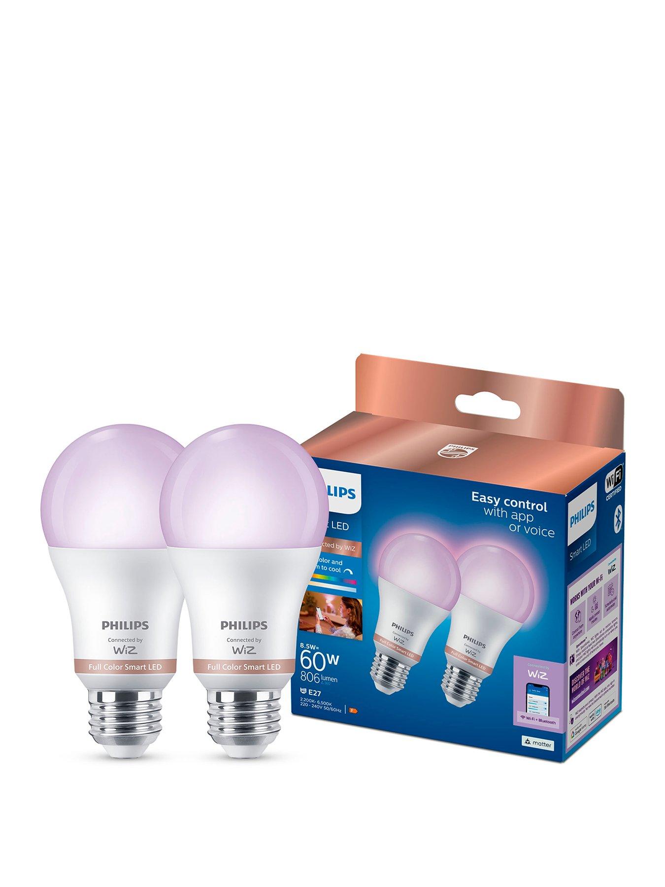 Philips Smart LED RGB A60 Bulb E27 Base, Twin Pack
