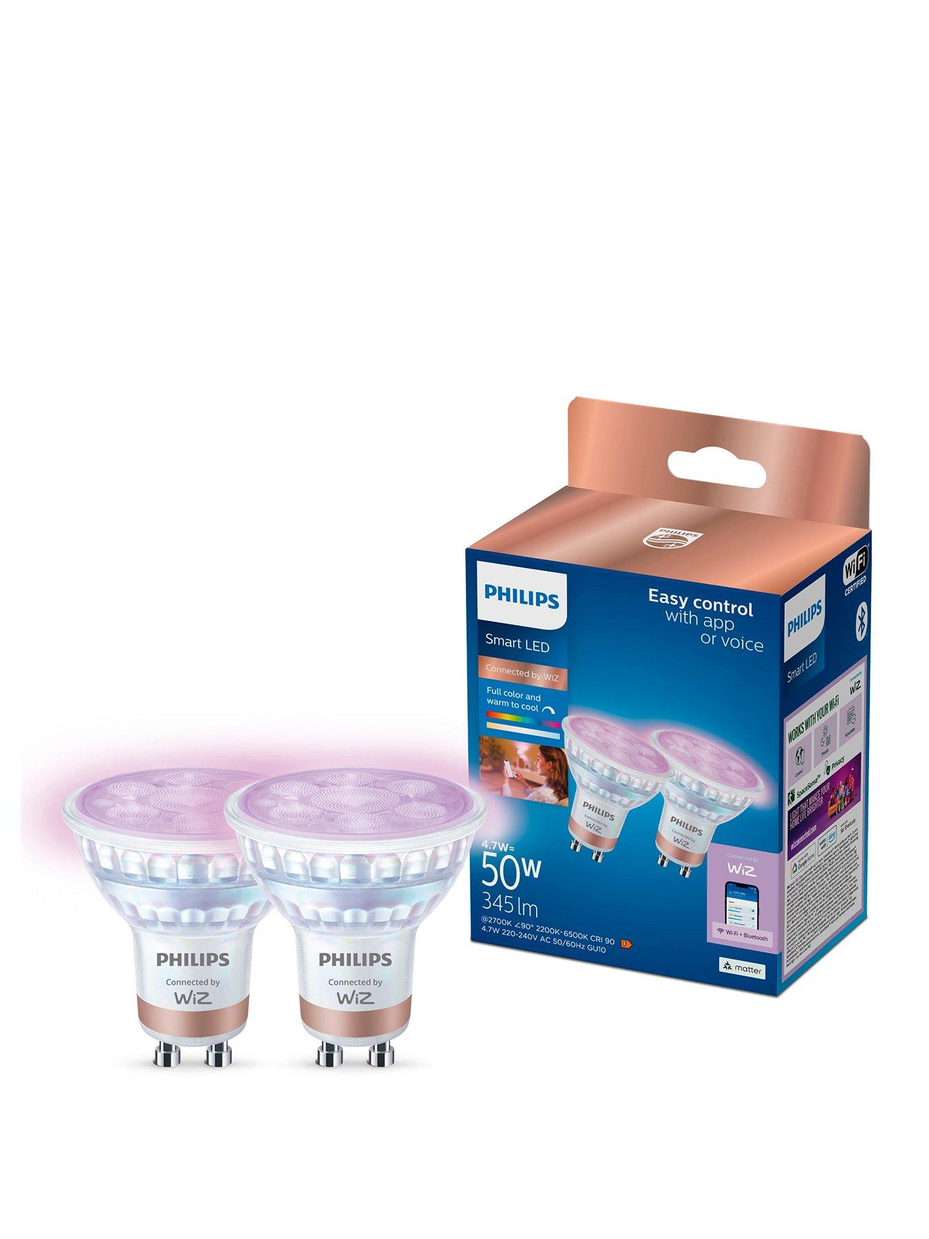 Philips Smart LED RGB GU10 Glass Bulb - 50W, Twin Pack
