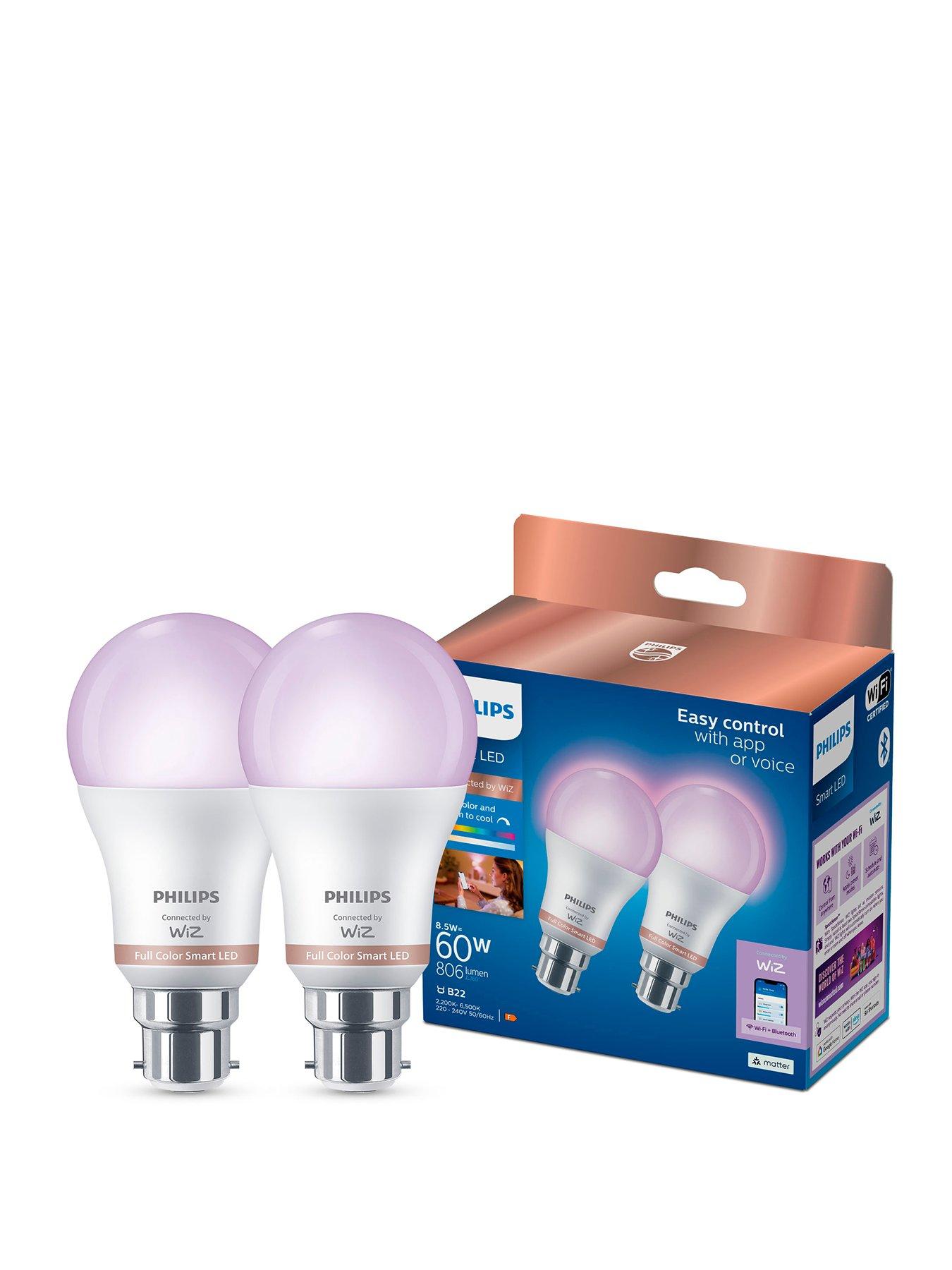 Philips Smart LED RGB B22 Bulb - 60W, Twin Pack
