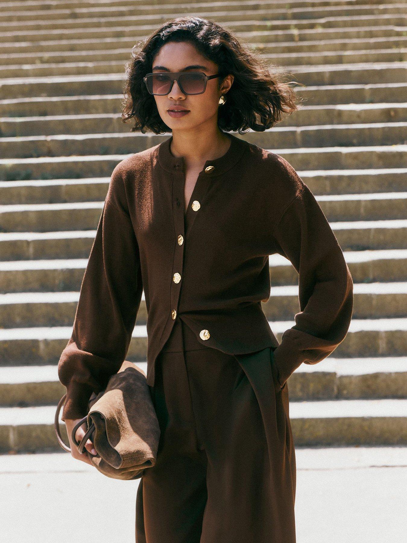 Friends Like These Structured Balloon Sleeve Cardigan - Brown