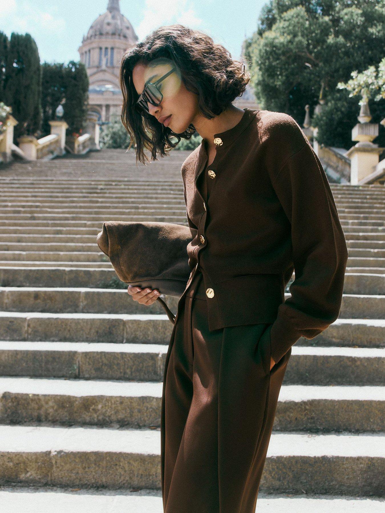 Image 3 of 5 of Friends Like These Structured Balloon Sleeve Cardigan - Brown