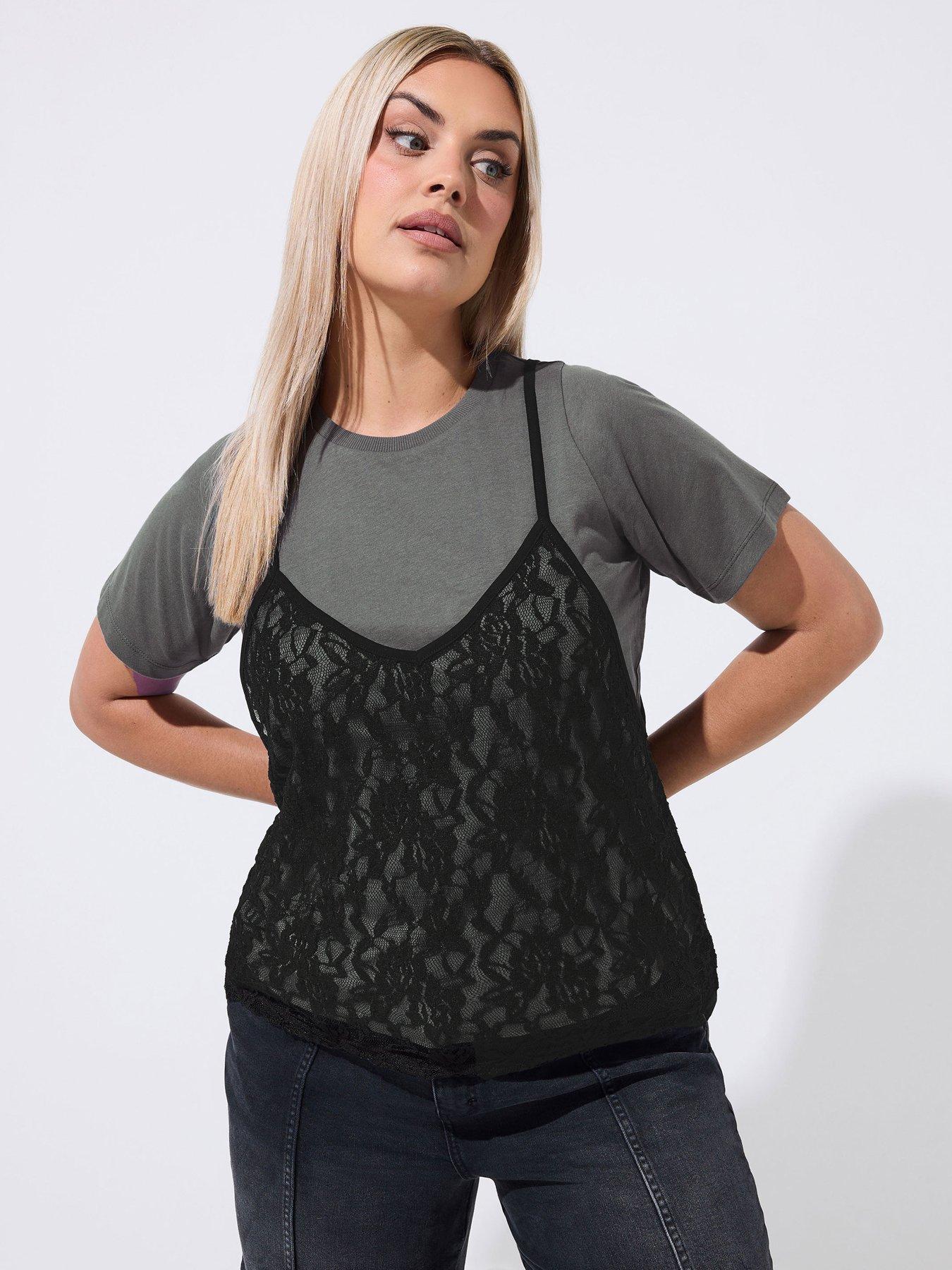Image 1 of 4 of Yours Curve Lace Cami Top - Grey