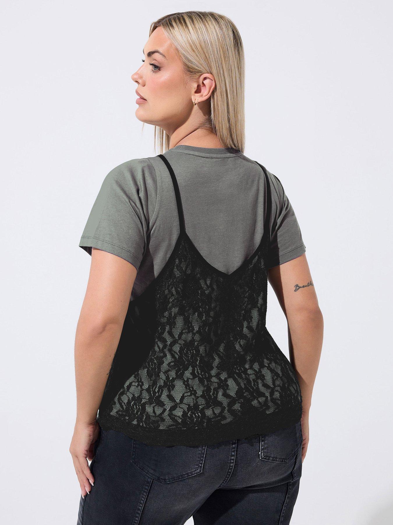Image 2 of 4 of Yours Curve Lace Cami Top - Grey