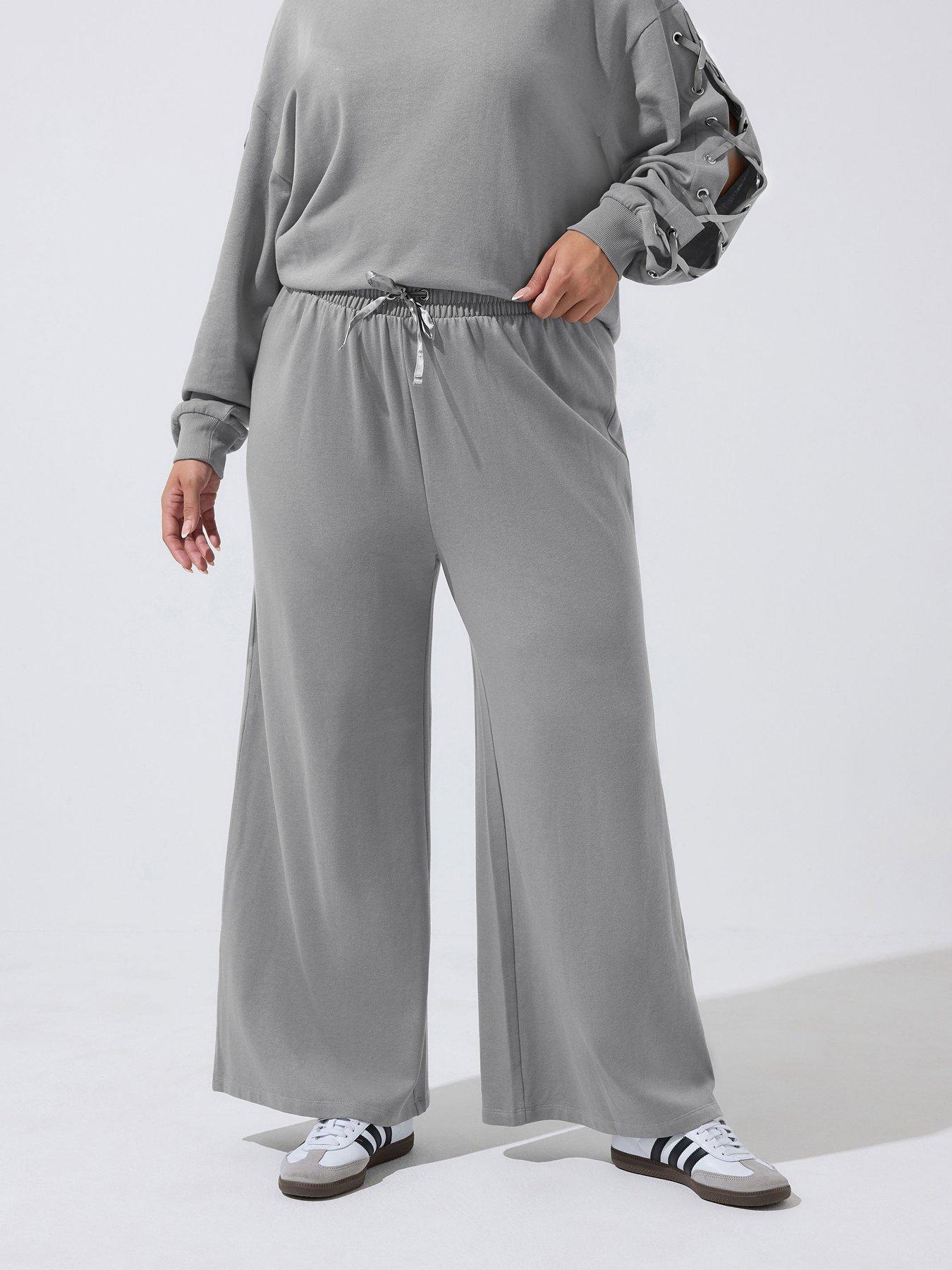 Yours Womens Plus Size Wide Leg Satin Tie Joggers - Grey