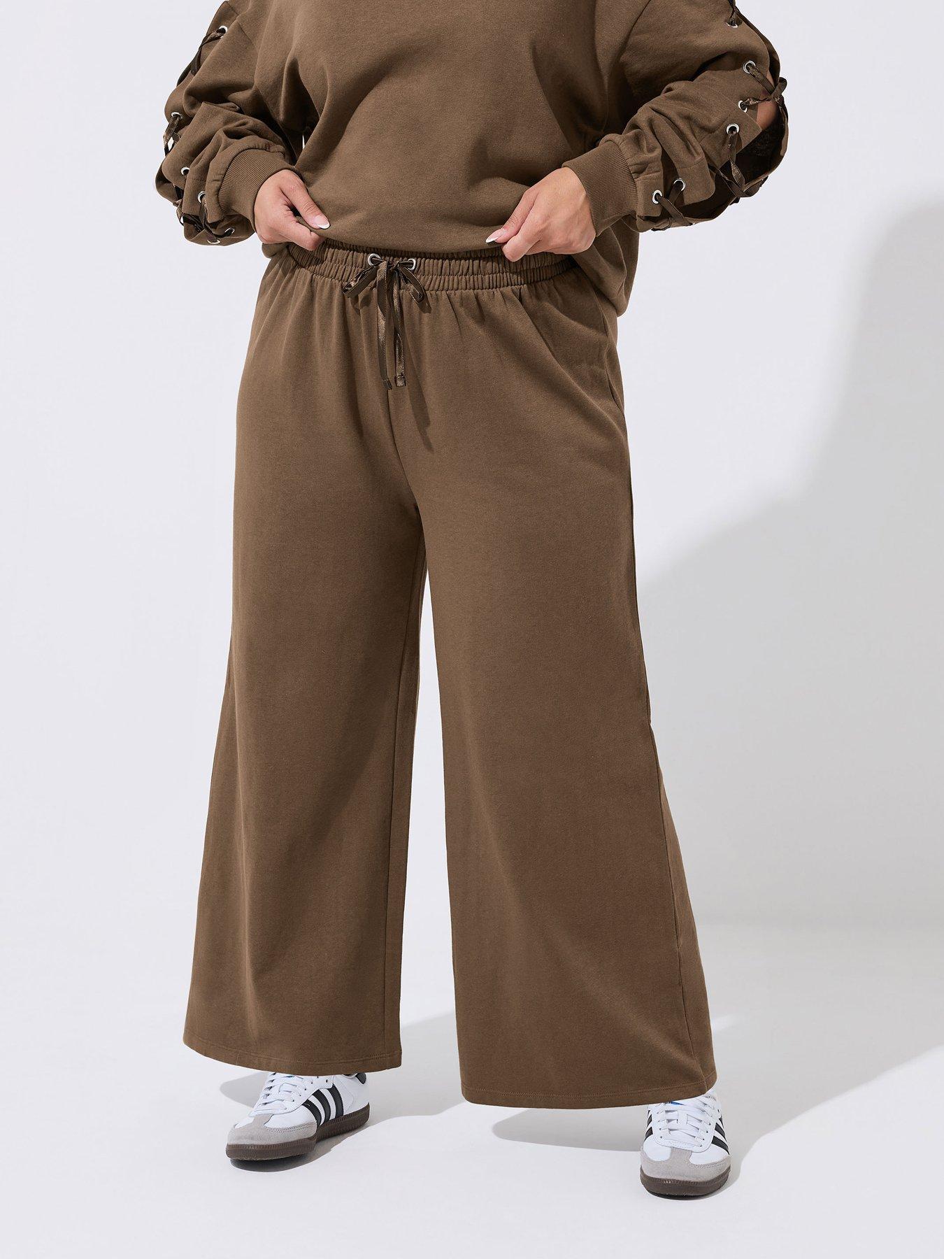 Yours Womens Plus Size Wide Leg Drawcord Joggers - Brown