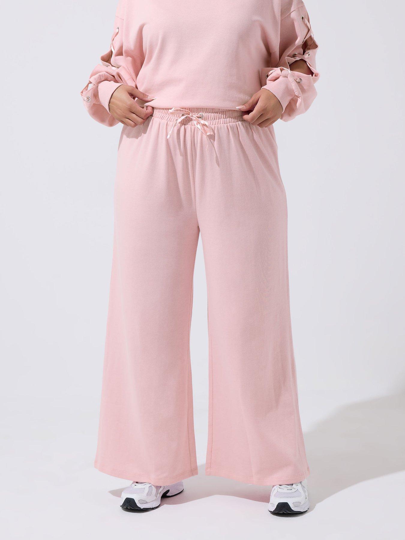 Yours Womens Plus Size Wide-Leg Eyelet Detail Joggers - Pink
