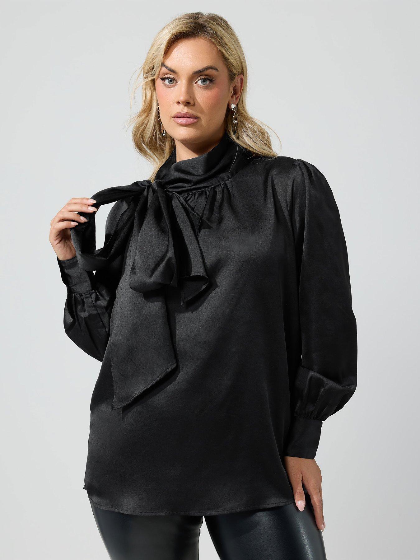 Yours Curve Satin Bow Blouse - Black