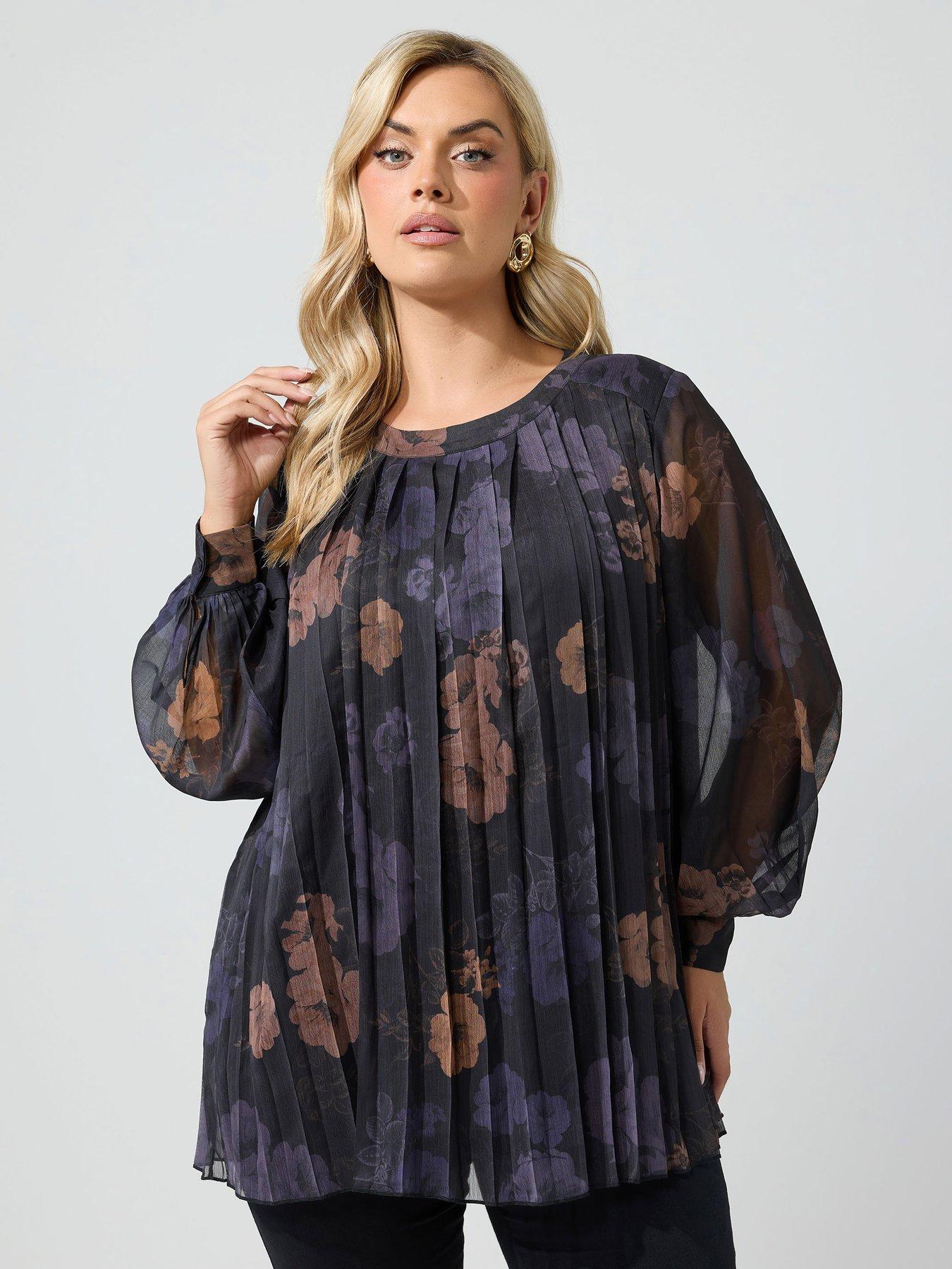 Yours Curve Blurred Floral Blouse - Black