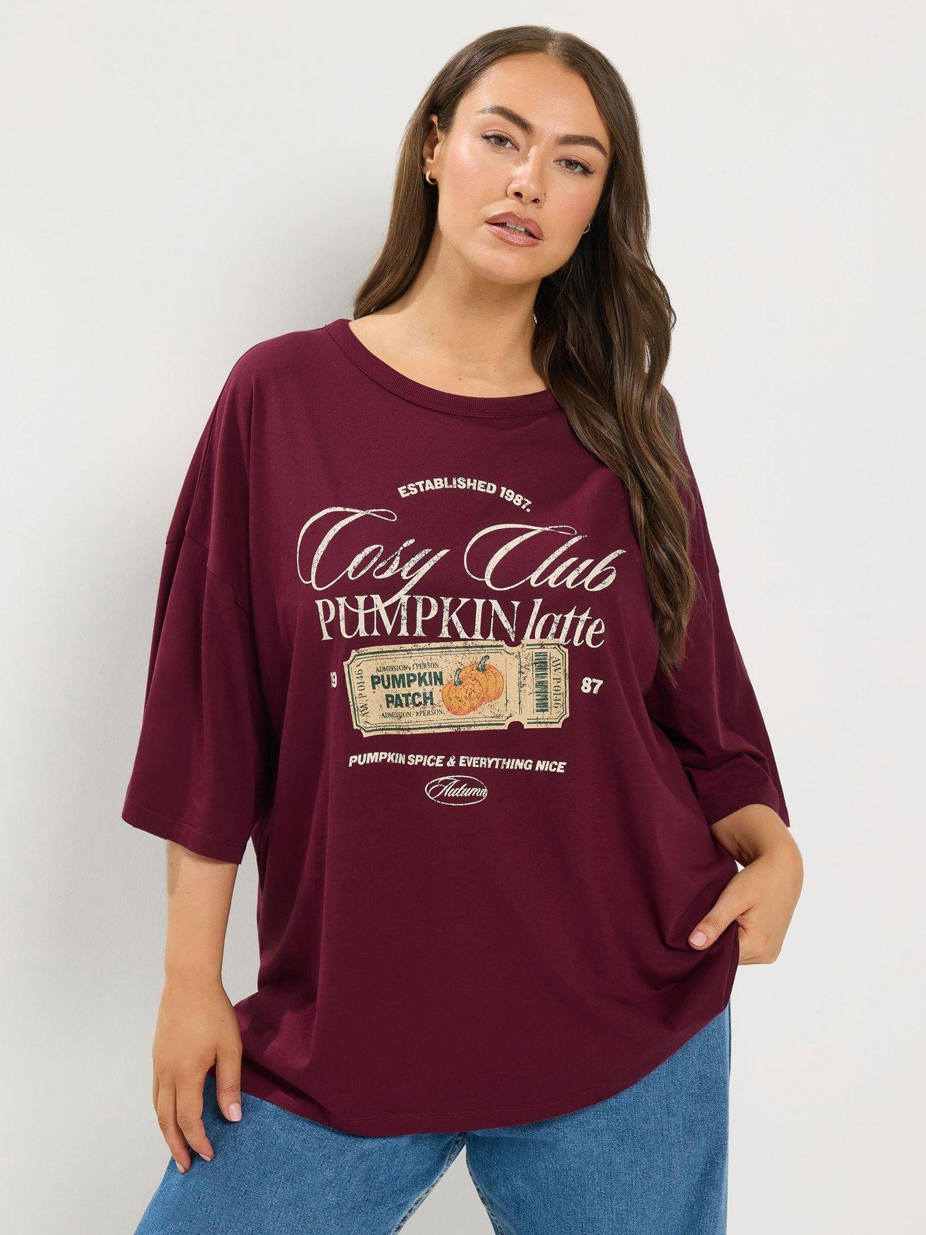 Yours Curve Placement Print Boxy T-Shirt - Red