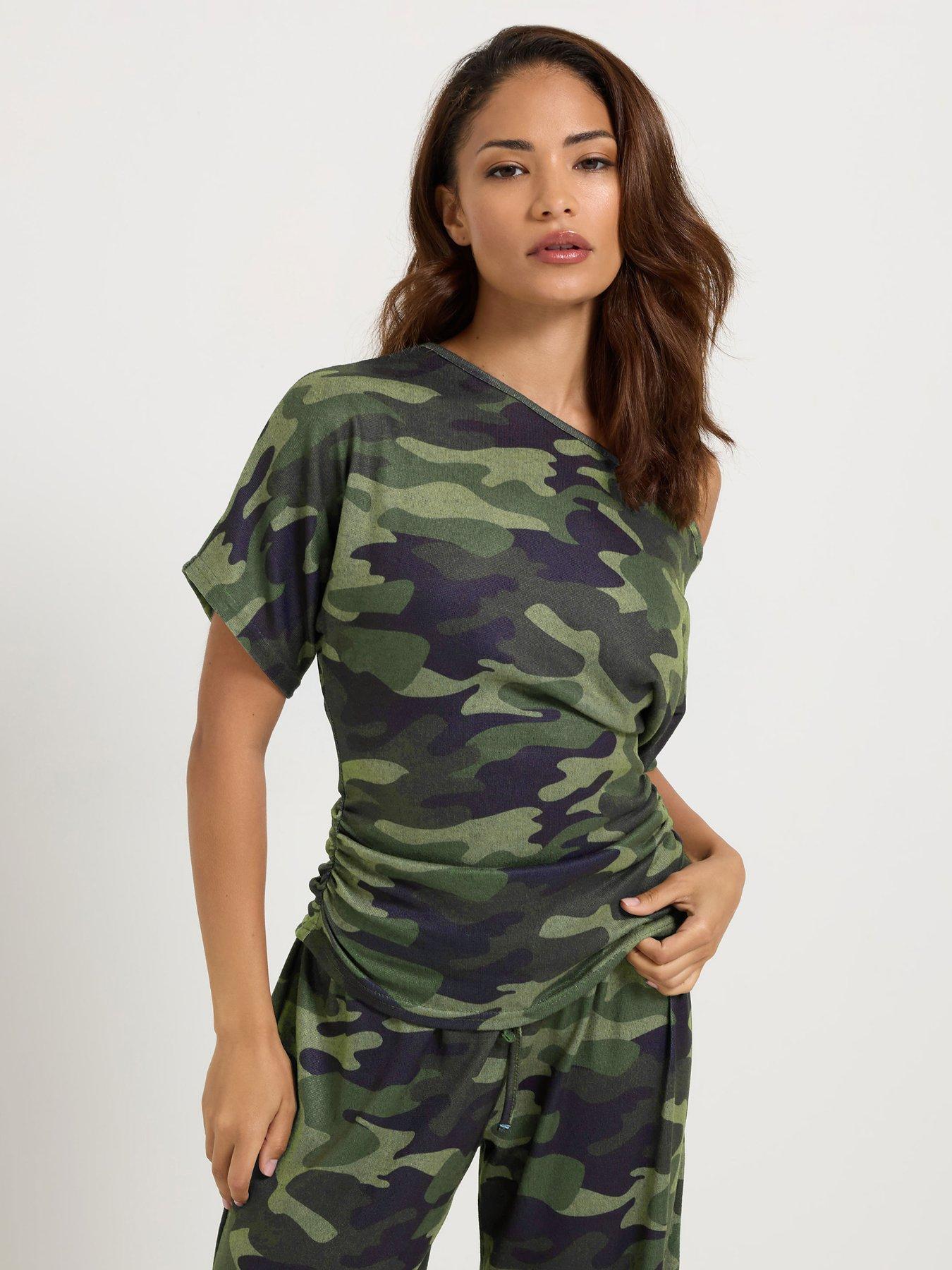 PixieGirl Petite Camo Soft Touch Short Sleeve Top - Green