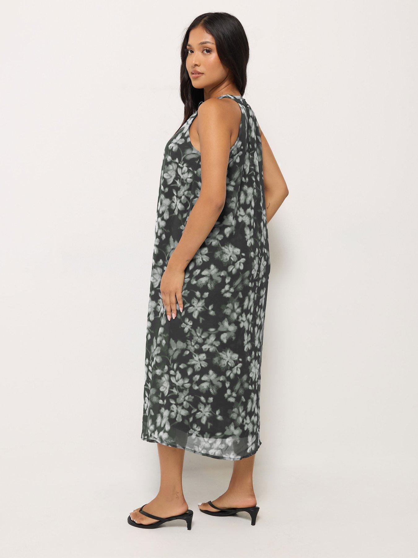 Image 2 of 4 of PixieGirl Womens Petite Blurred Floral Halter Midi Dress - Black