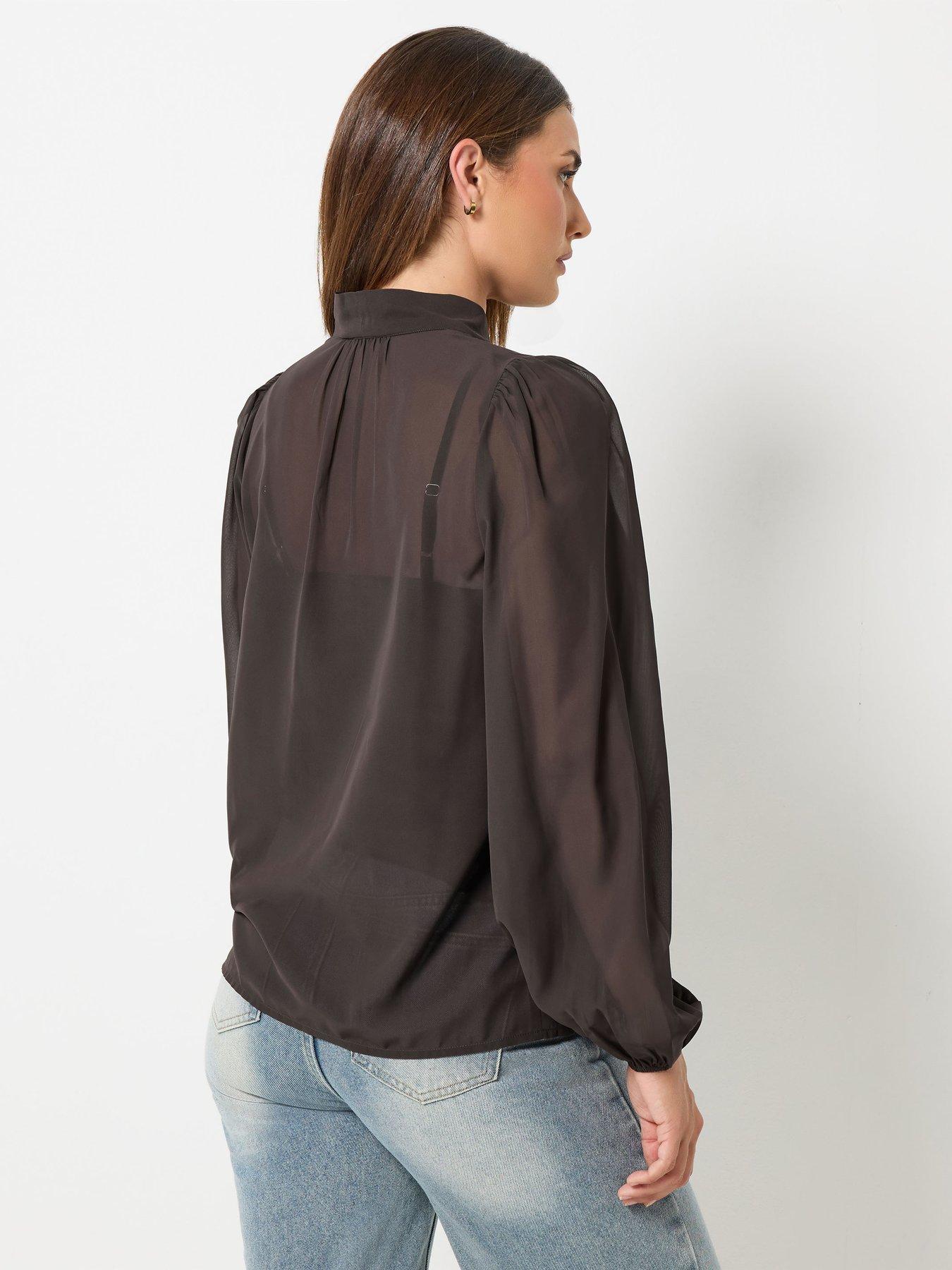 Image 2 of 4 of Long Tall Sally Georgette Tie Neck Shirt - Brown