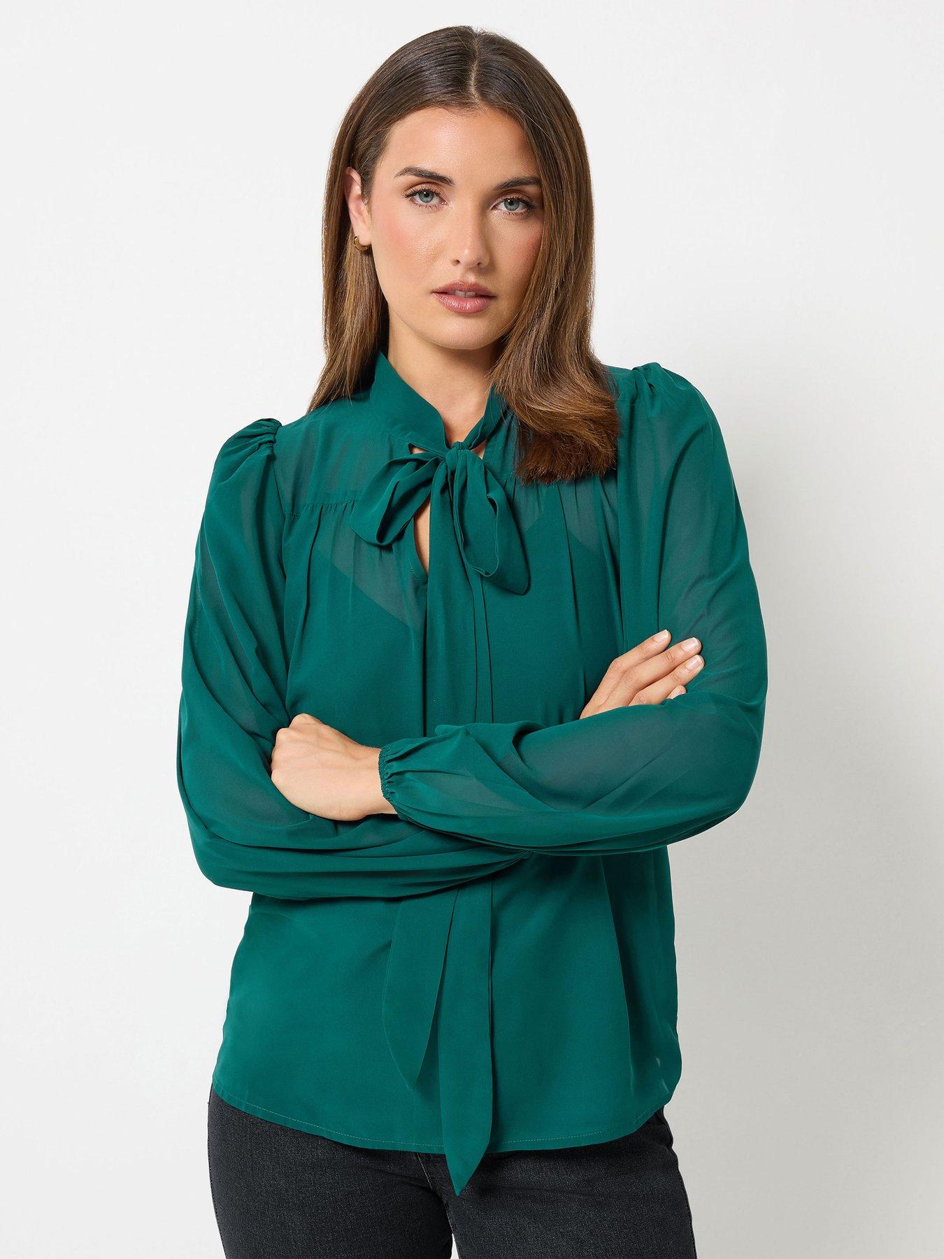 Long Tall Sally Georgette Tie Neck Shirt - Green