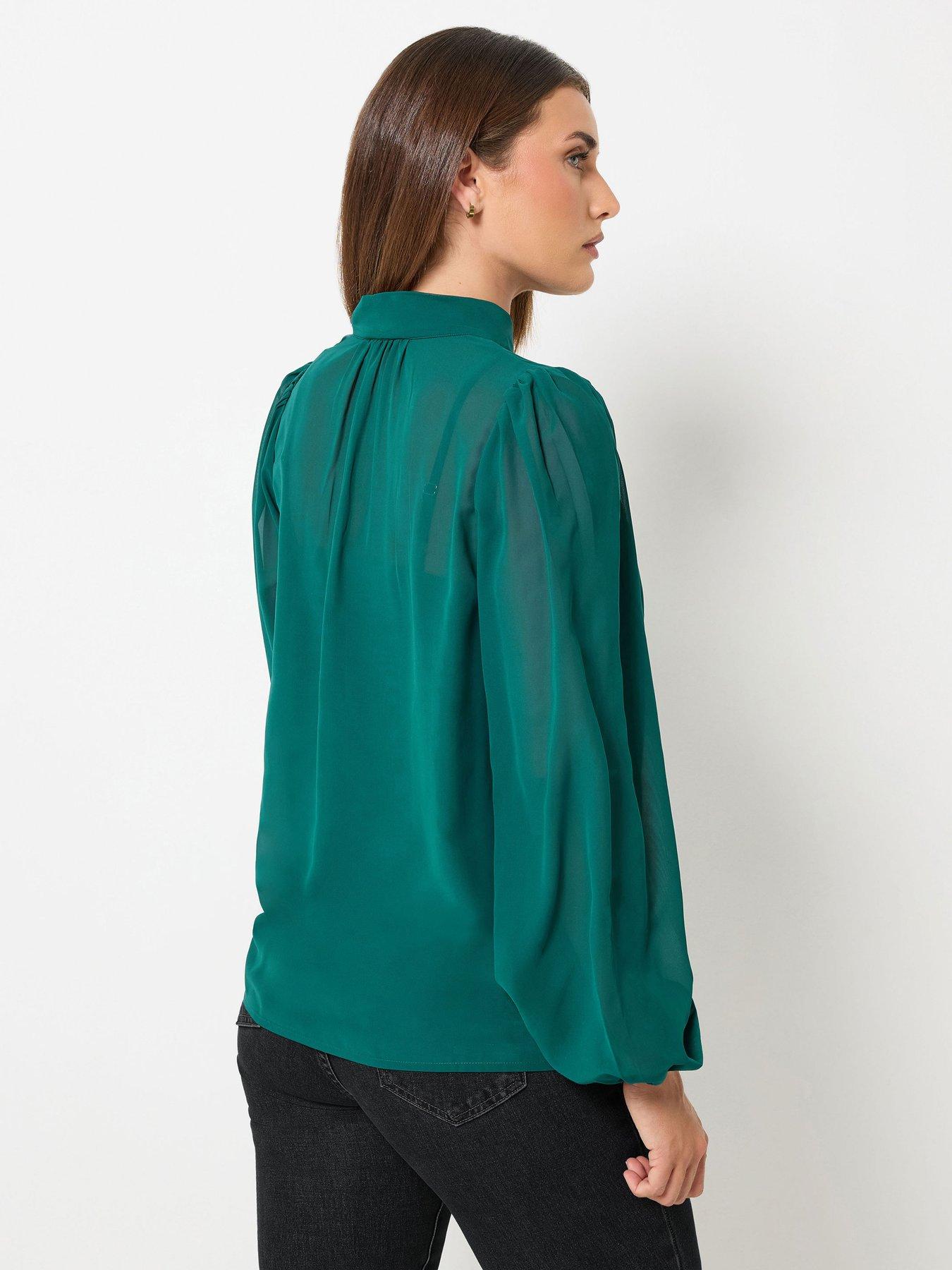 Image 2 of 4 of Long Tall Sally Georgette Tie Neck Shirt - Green
