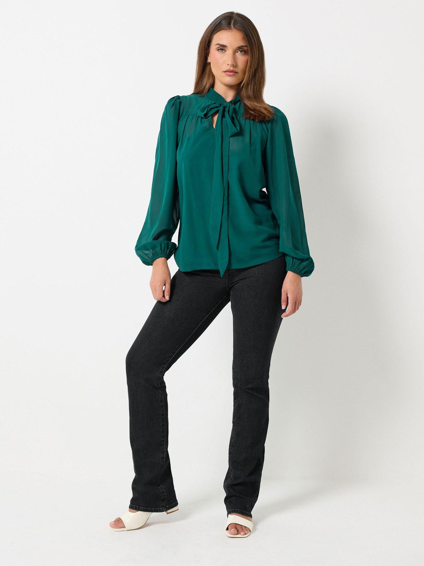 Image 3 of 4 of Long Tall Sally Georgette Tie Neck Shirt - Green