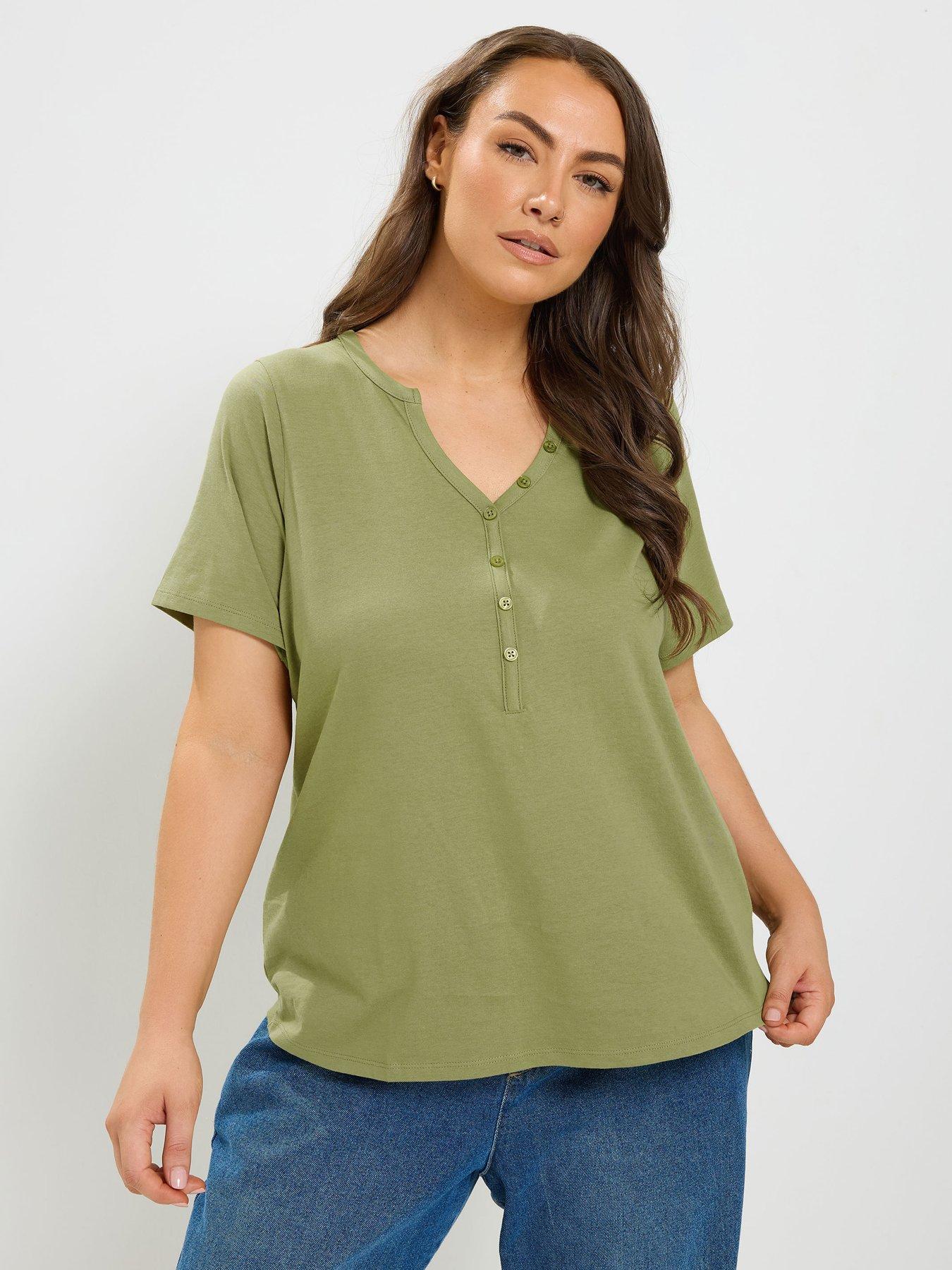 Yours Curve Short Sleeve Henley Button T-shirt