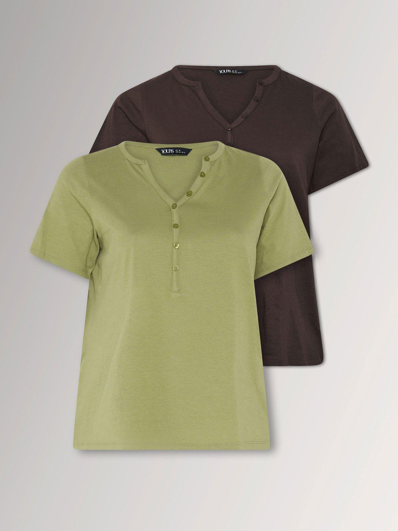 Yours Curve 2 Pack Short Sleeve Henley Button T-Shirt - Multi