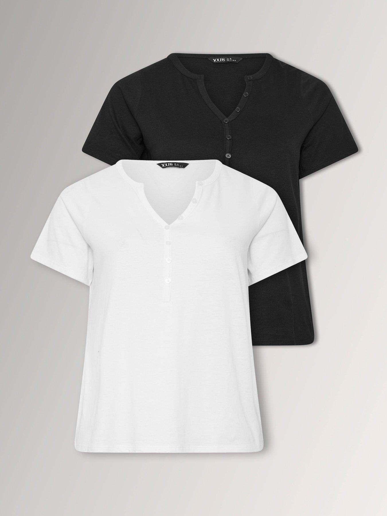 Yours Curve 2 Pack Short Sleeve Henley Button T-shirt