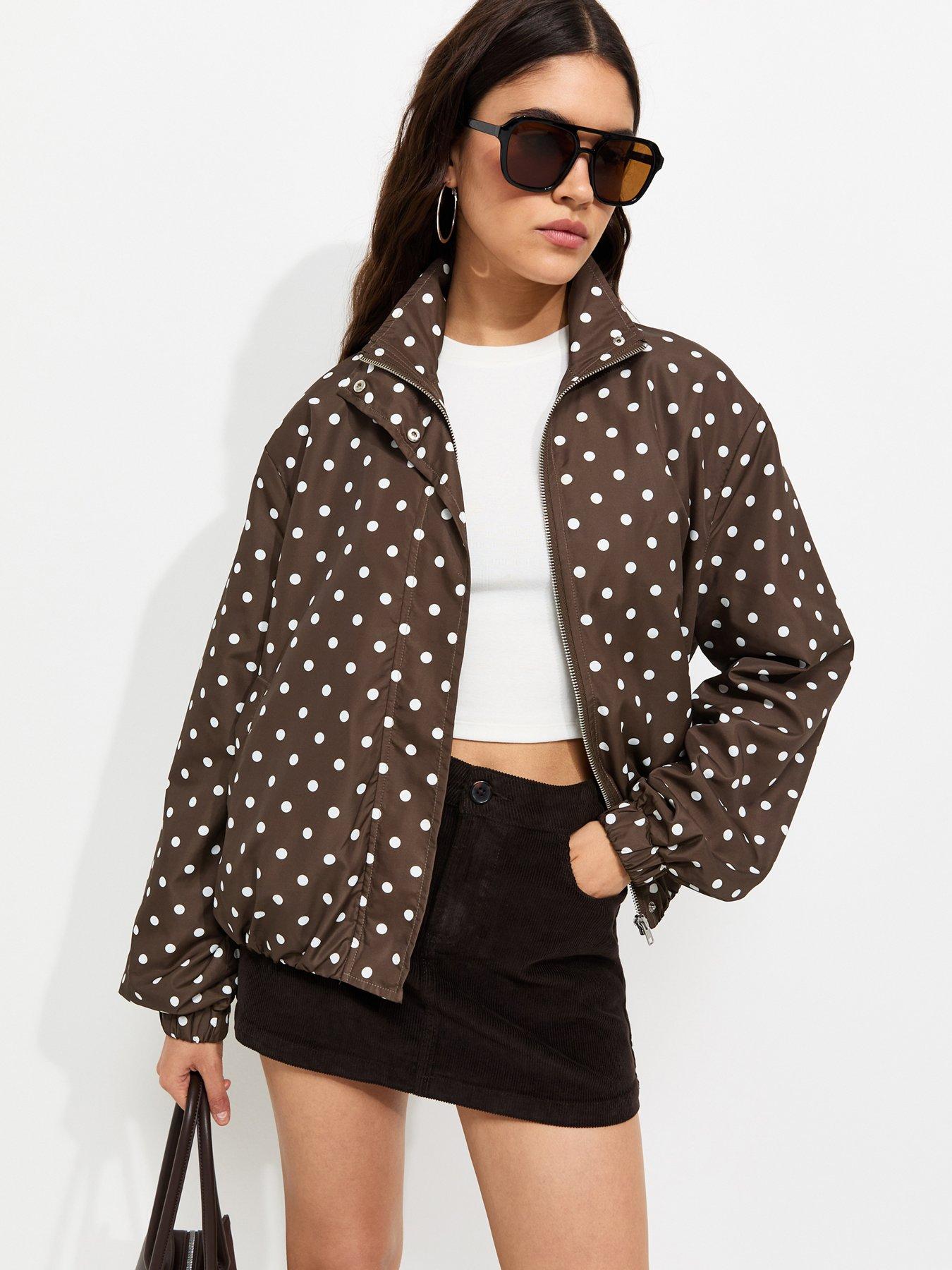 New Look Brown Polka Dot Bubble Hem Zip Windbreaker Jacket