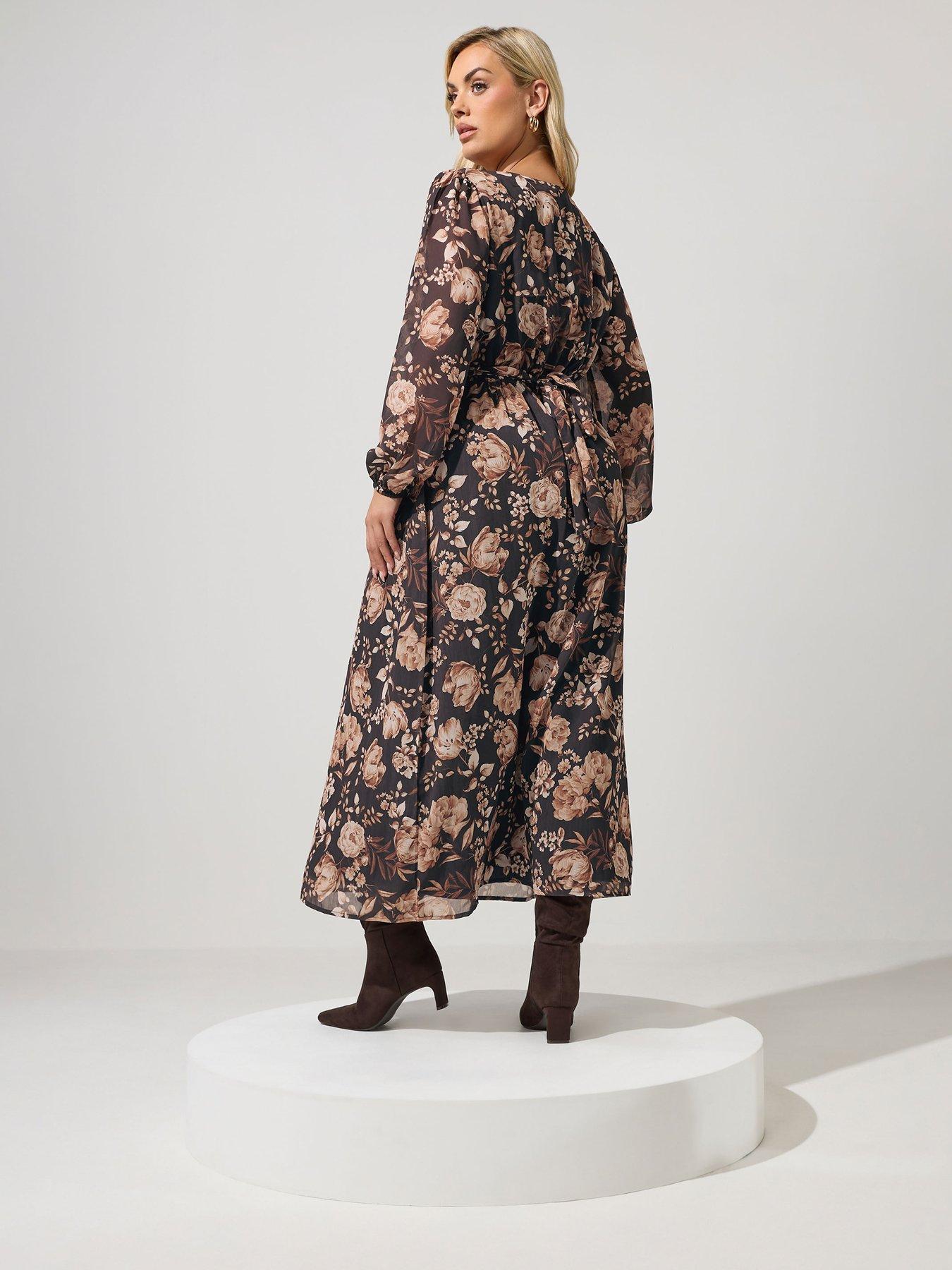Image 2 of 4 of Yours Curve Buckle Wrap Dress - Brown