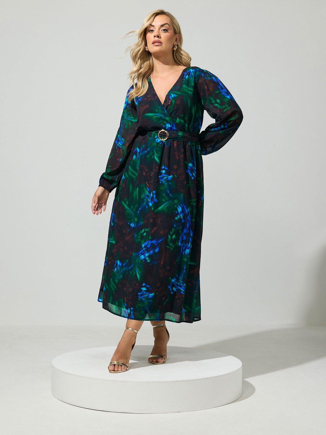 Image 3 of 4 of Yours Curve Buckle Wrap Dress - Black