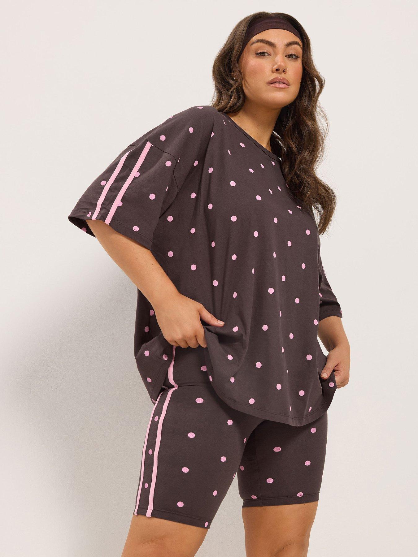 Yours Womens Plus Size Polka Dot Side Stripe Active Shorts - Brown