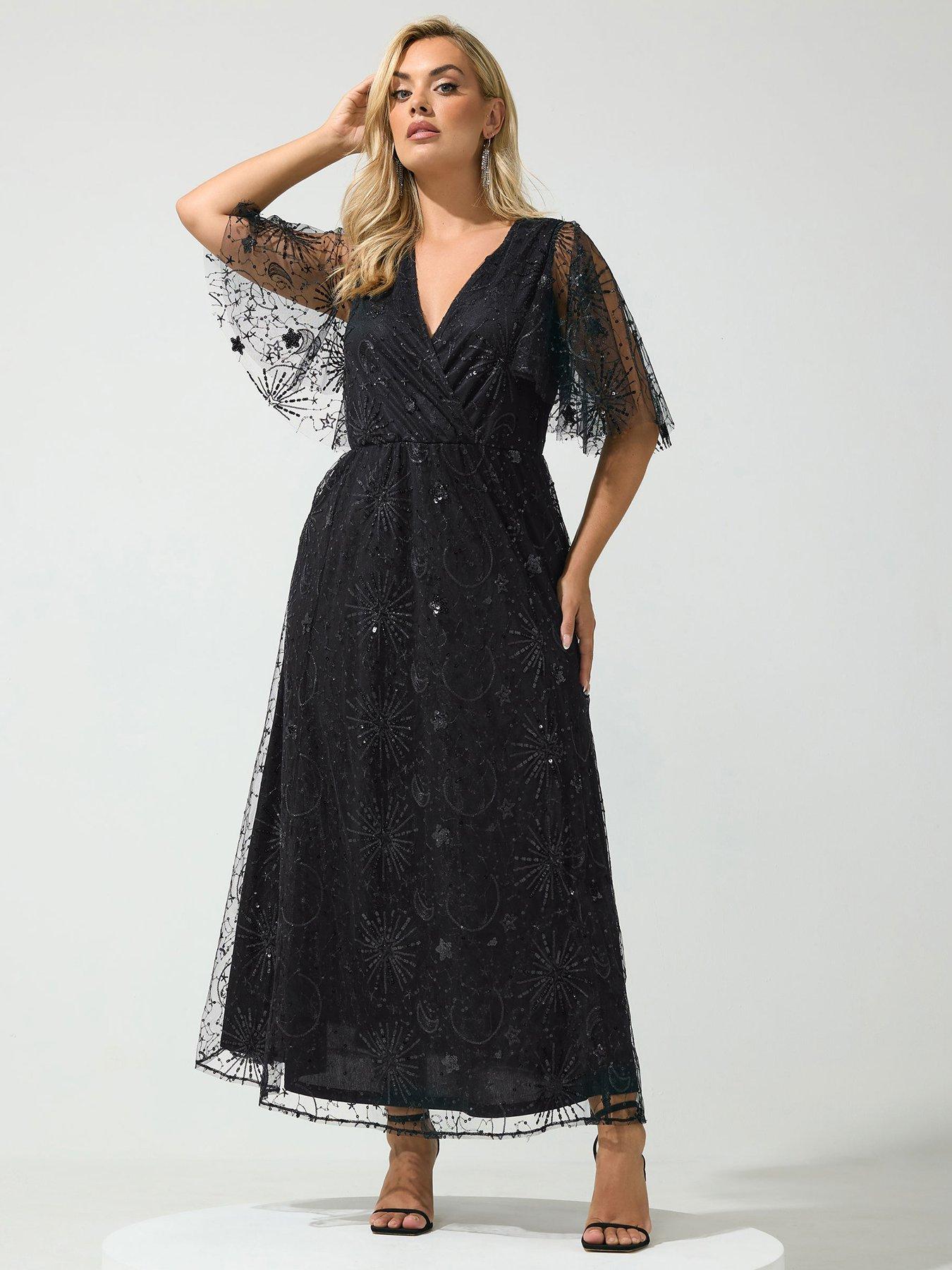 Image 1 of 4 of Yours Womens Curve Celestial Sequin Maxi Dress - Black
