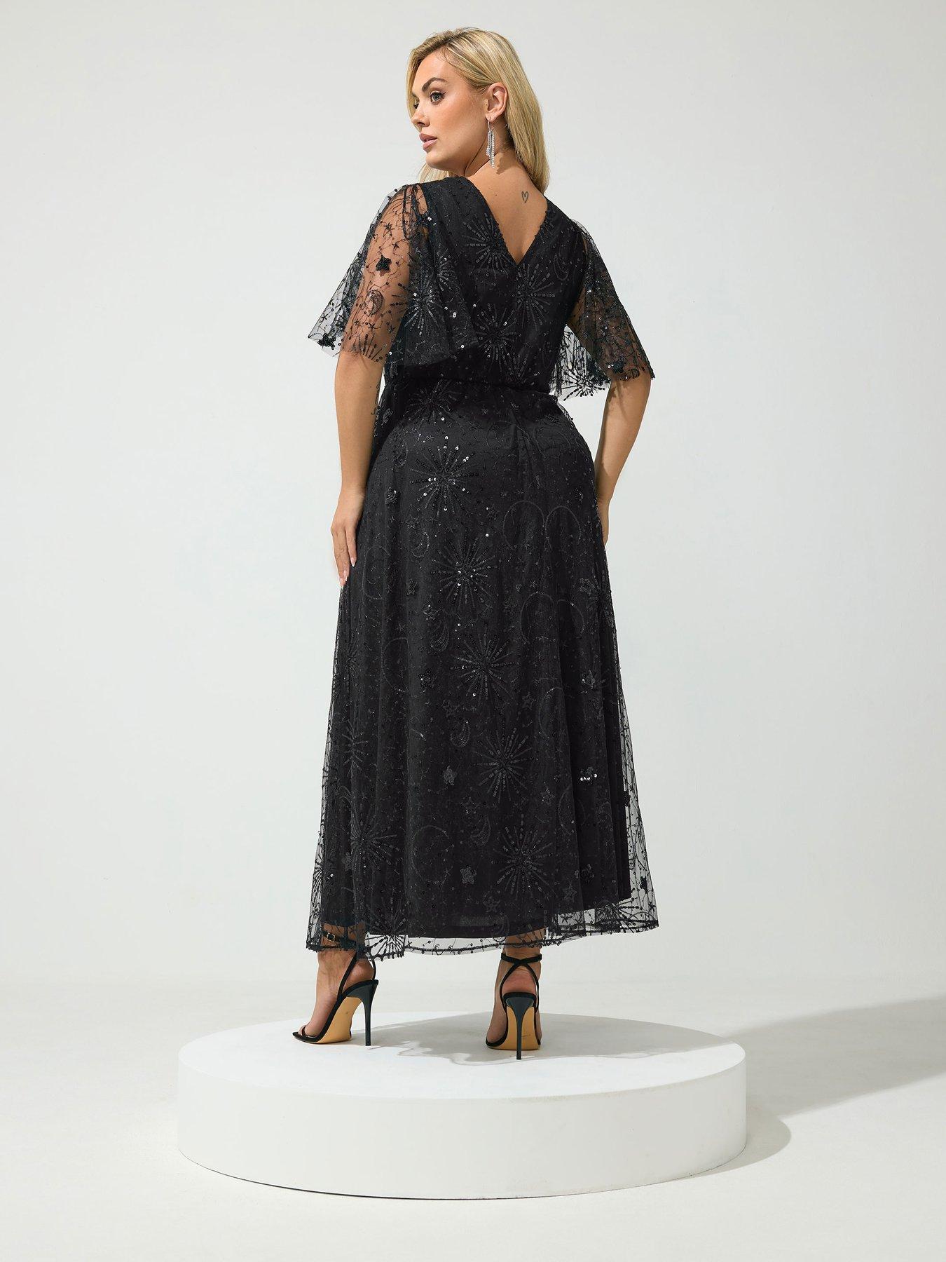 Image 2 of 4 of Yours Womens Curve Celestial Sequin Maxi Dress - Black