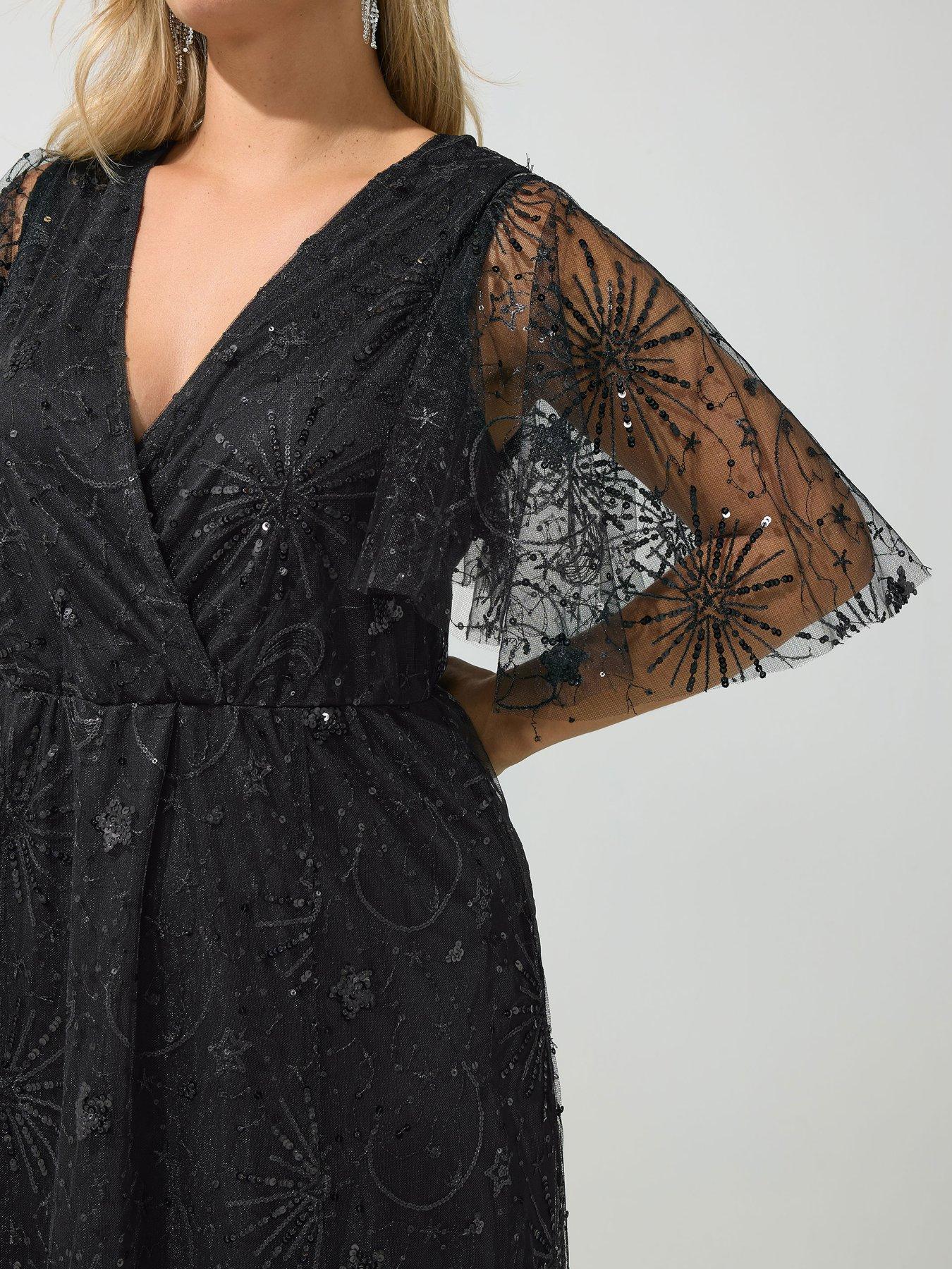 Image 4 of 4 of Yours Womens Curve Celestial Sequin Maxi Dress - Black