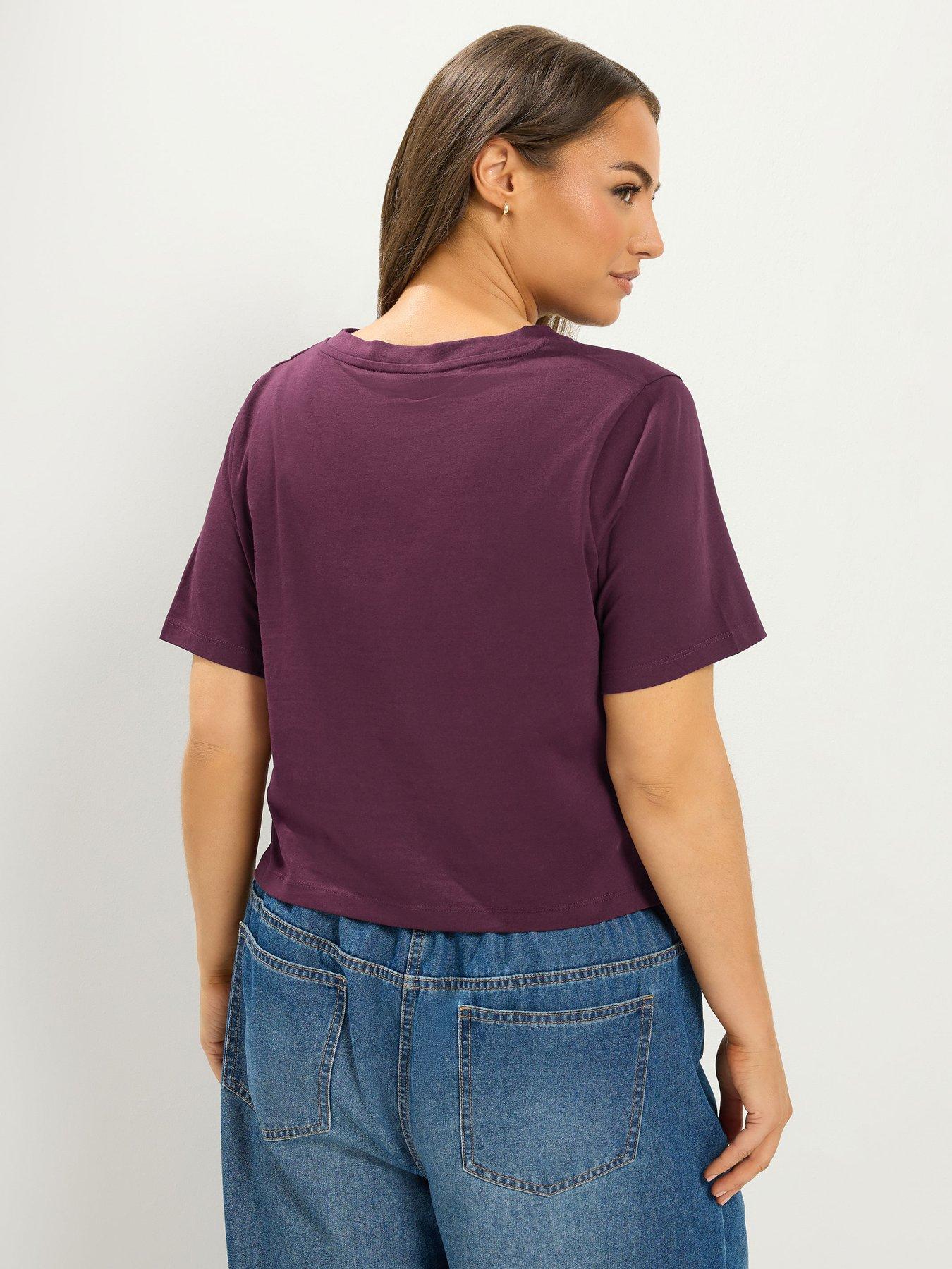 Image 2 of 4 of Yours Womens Curve Asymmetric Pleat Longerline Crew Neck Blouse - Purple