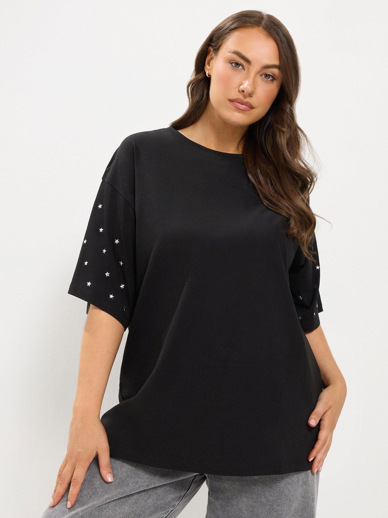 Yours Curve Stud Sleeve Oversized T-shirt