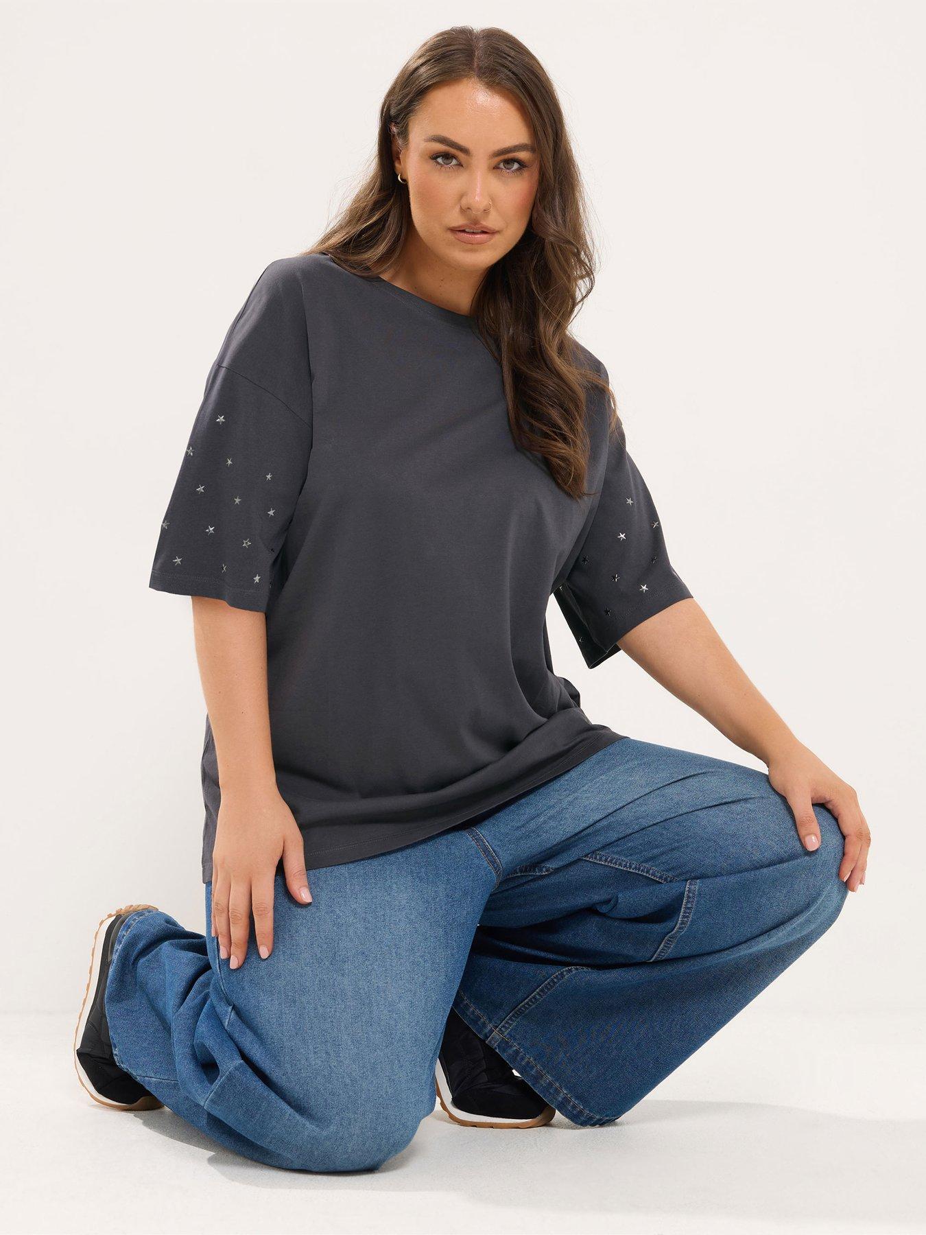 Yours Curve Stud Sleeve Oversized T-shirt