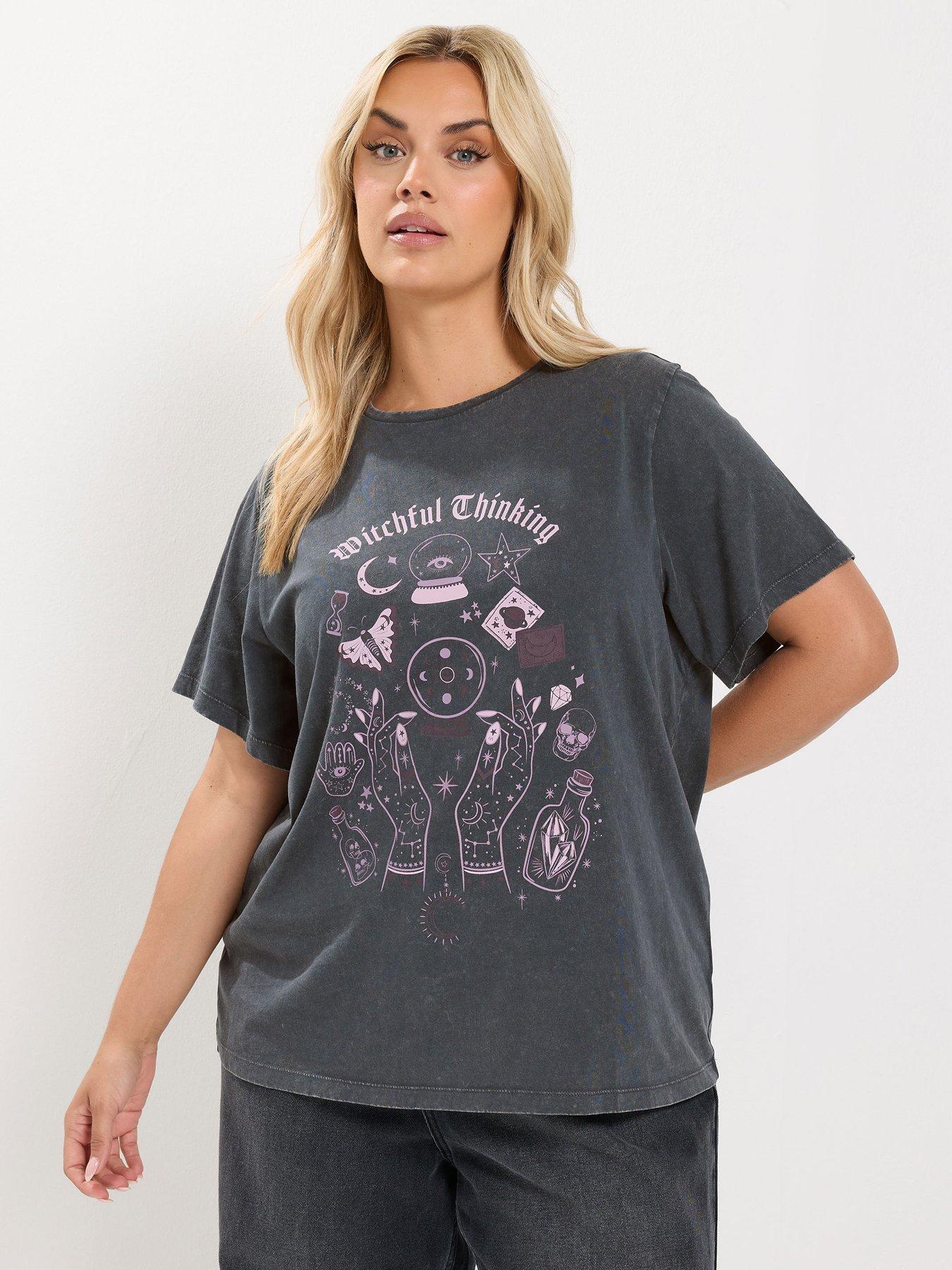 Yours Curve 'Witchful Thinking' Graphic T-Shirt - Grey